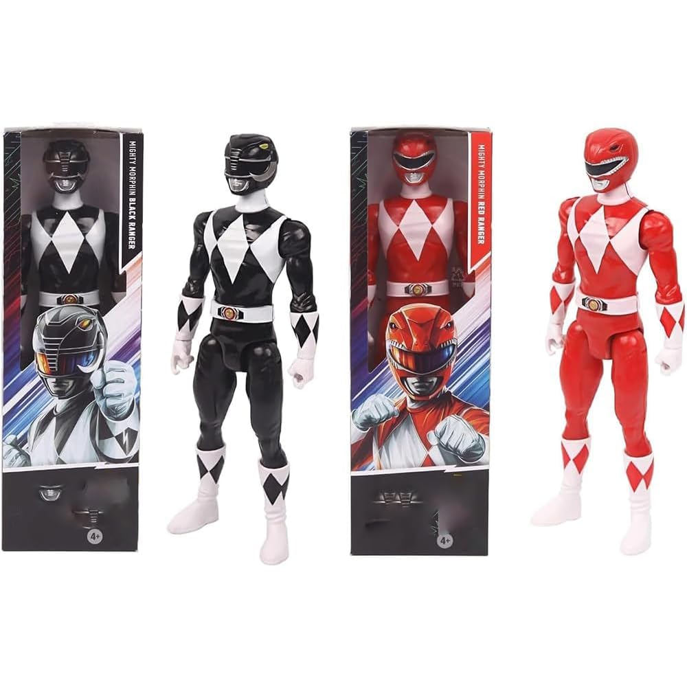 Mighty Morphin Ranger 12-Inch Action Figure Toy (2-Set) — Classic Details, Ball-Joint Articulation