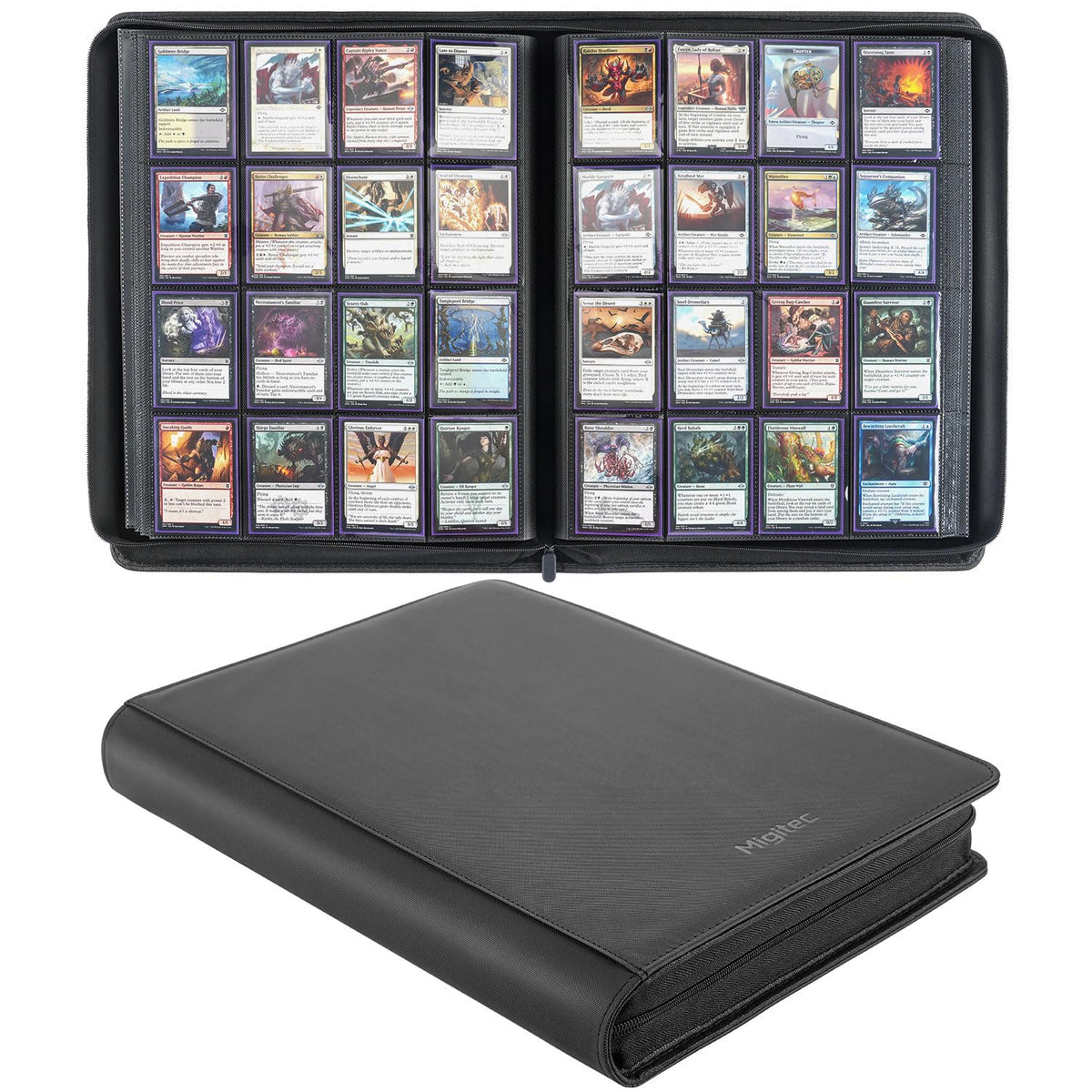 Migitec 16-Pocket Binder for 1280 Trading Cards — Ringless Album with 40 Double-Sided & Side-Loading Pages