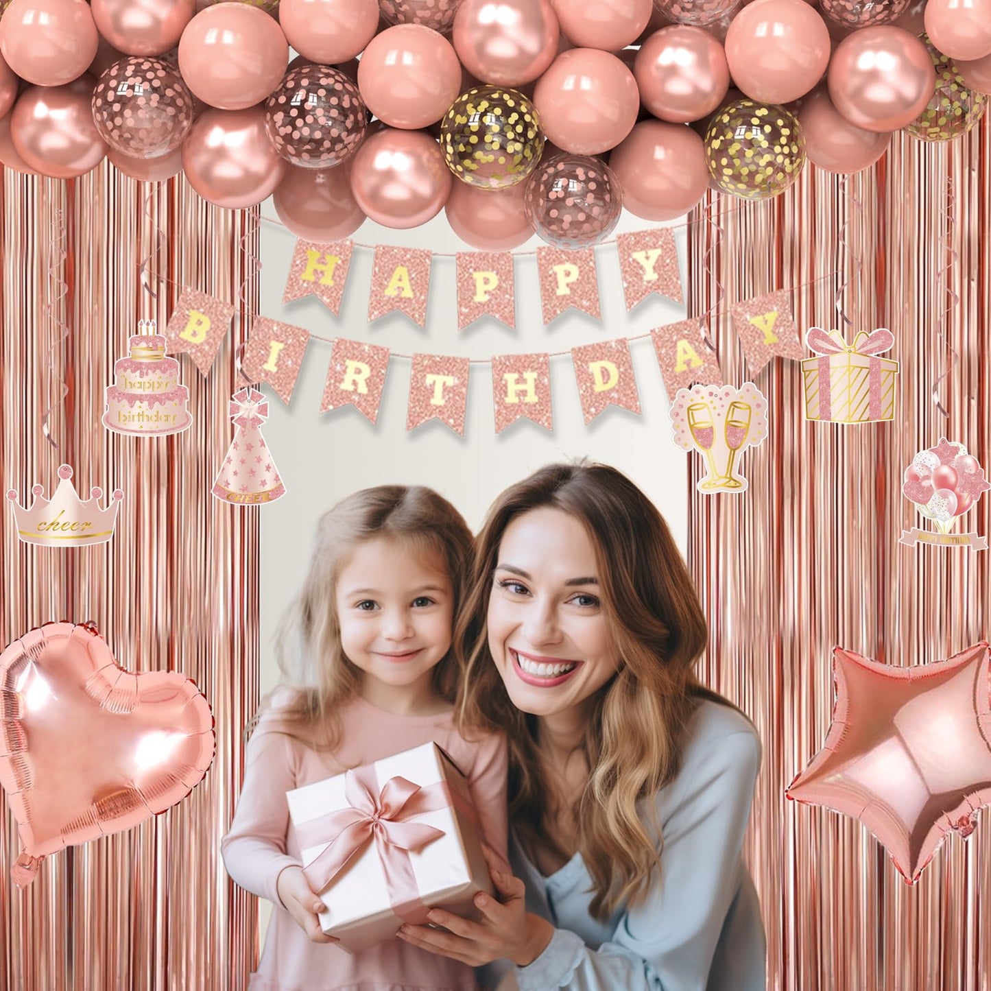 Miidenks Rose Gold 49th Birthday Decorations for Women | Banner, Balloons, Fringe Curtains
