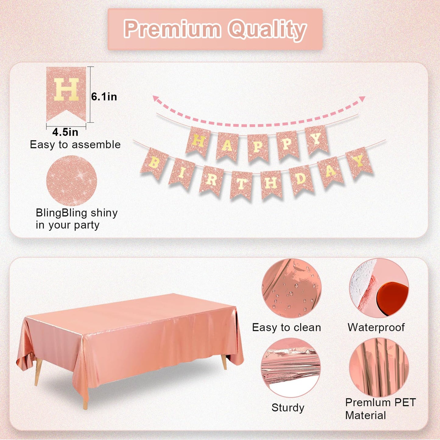 Miidenks 56th Birthday Decorations for Women – Rose Gold Party Supplies with Banner & Balloons