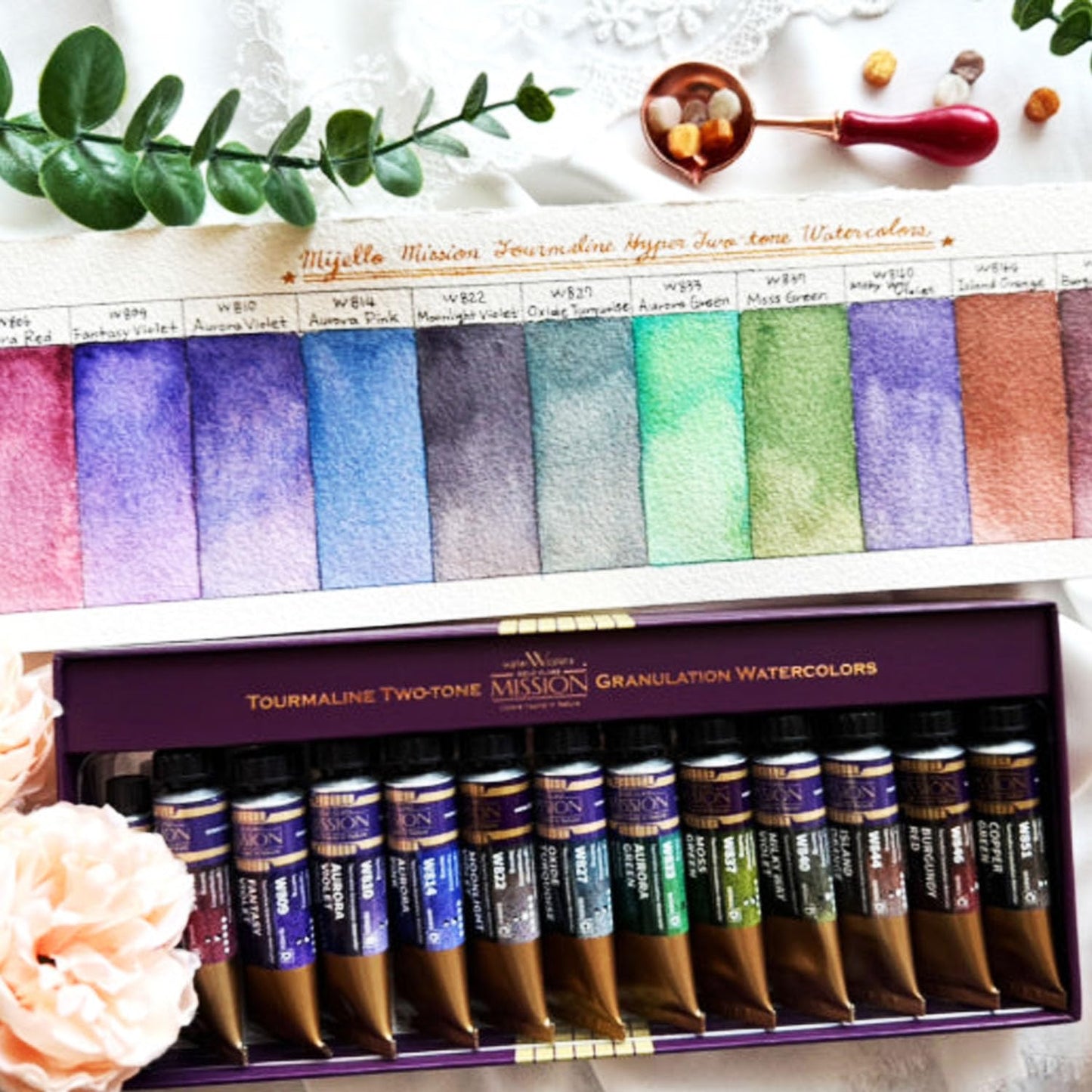 Mijello Mission Tourmaline Hyper Two-Tone Watercolor Set – 12 Colors, 15ml Tubes