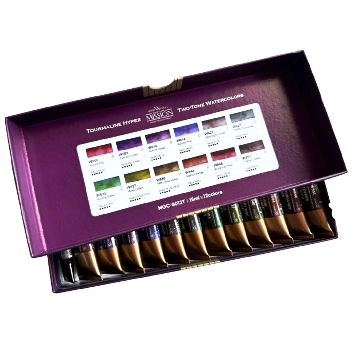 Mijello Mission Tourmaline Hyper Two-Tone Watercolor Set – 12 Colors, 15ml Tubes