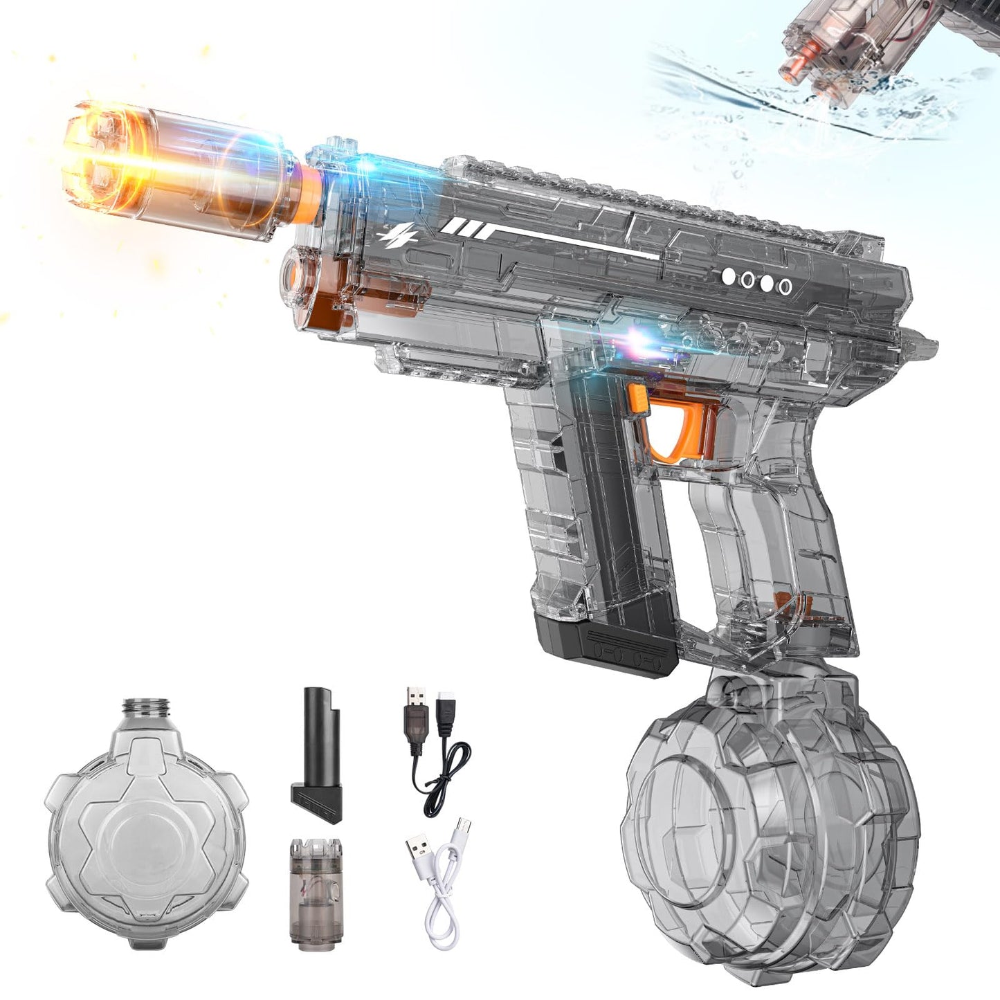Mikiomie Electric Water Gun – Auto Suction, Flashing Muzzle, 800cc Tank, 26-32ft Range