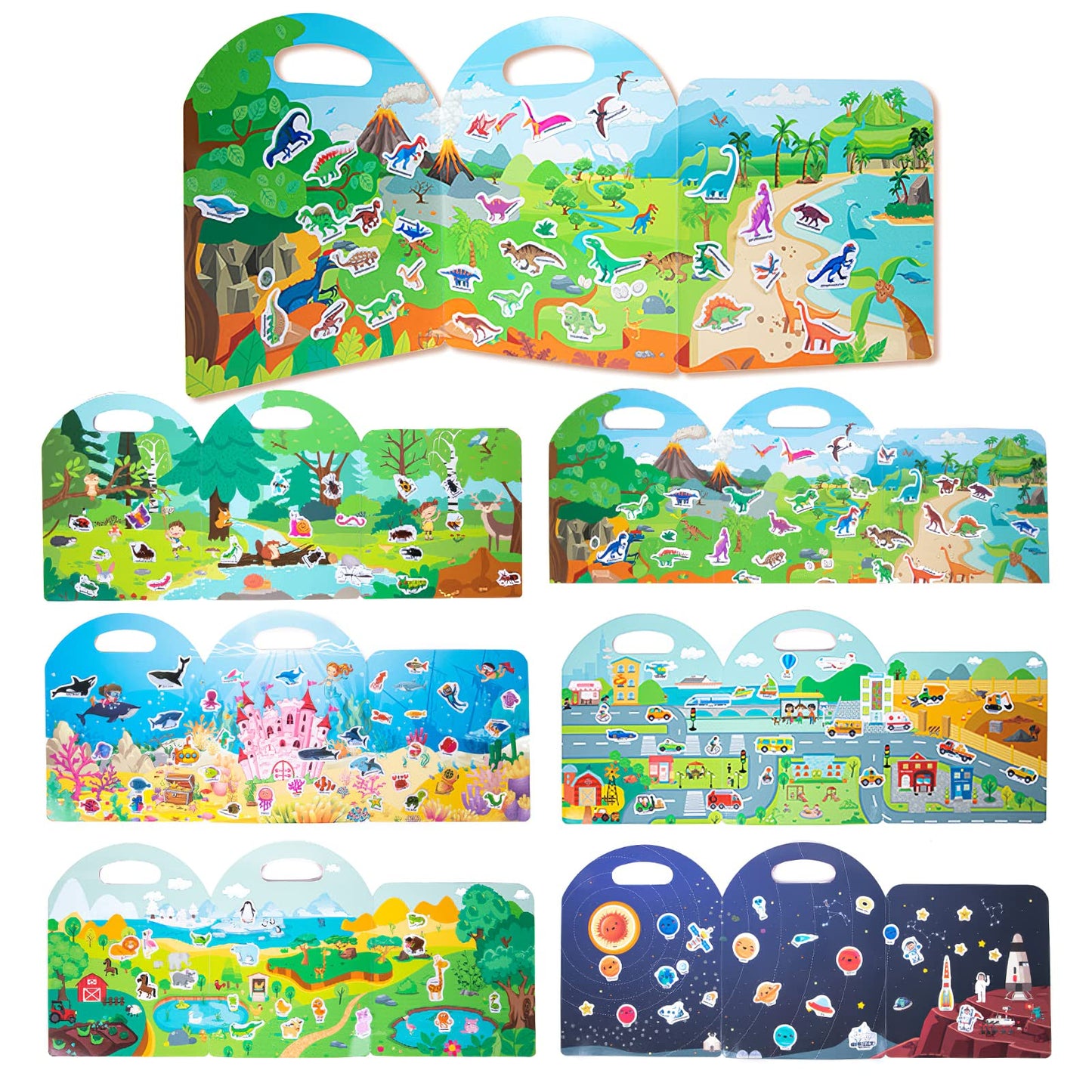MIKNEKE 6 Pack Jelly Reusable Sticker Books for Toddlers (1-4 Years) | Portable Travel Activity Books