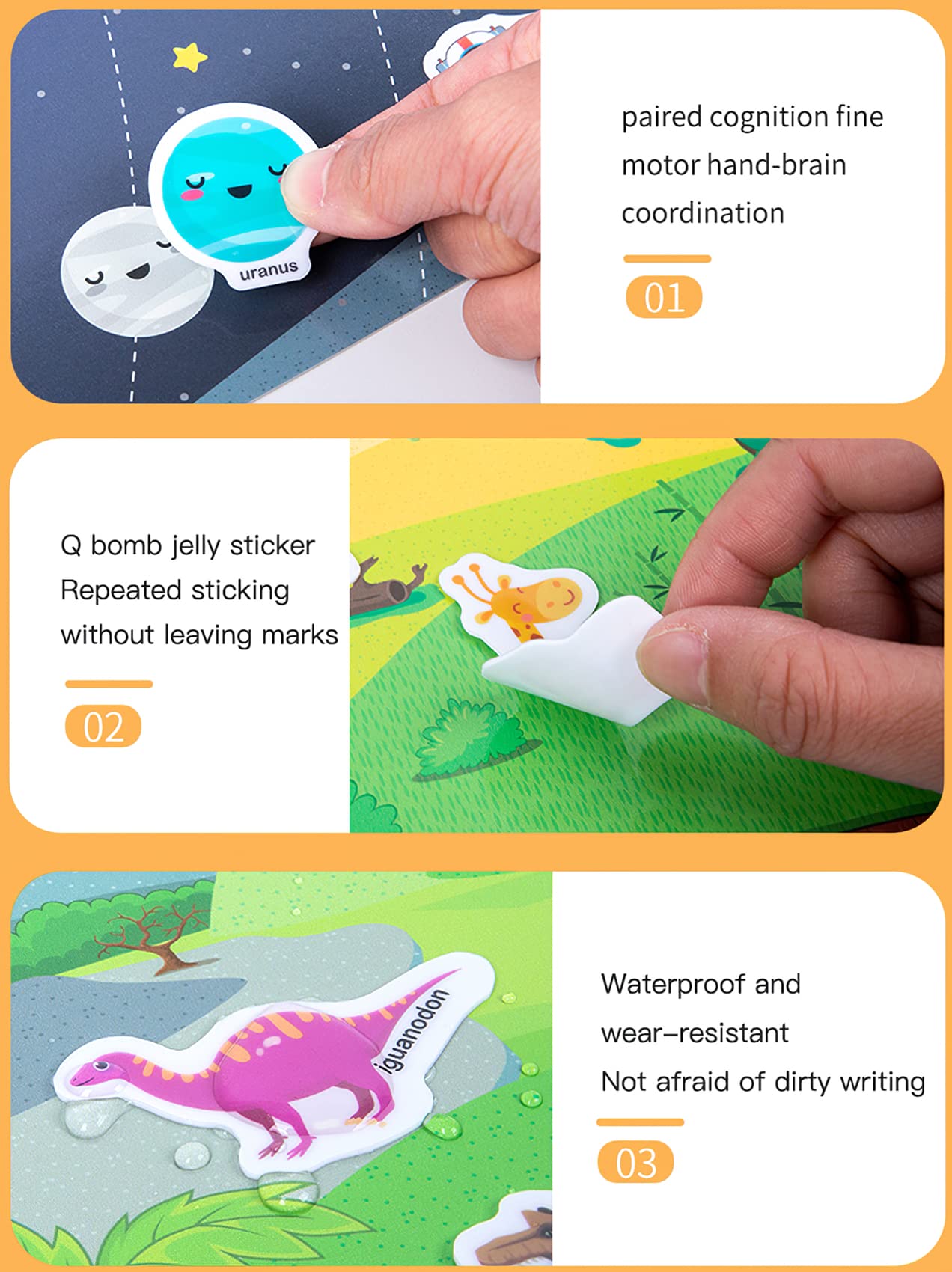 MIKNEKE 6 Pack Jelly Reusable Sticker Books for Toddlers (1-4 Years) | Portable Travel Activity Books