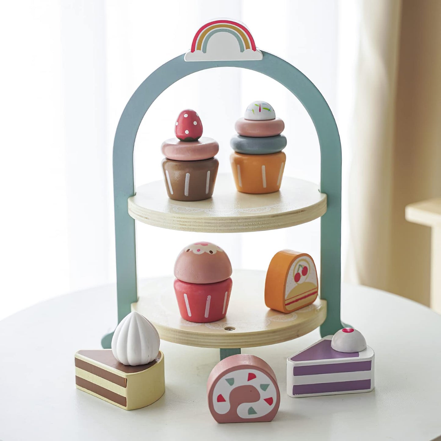 MIKNEKE Wooden Dessert Cake Play Set – Pretend Play Kitchen Toys for Kids
