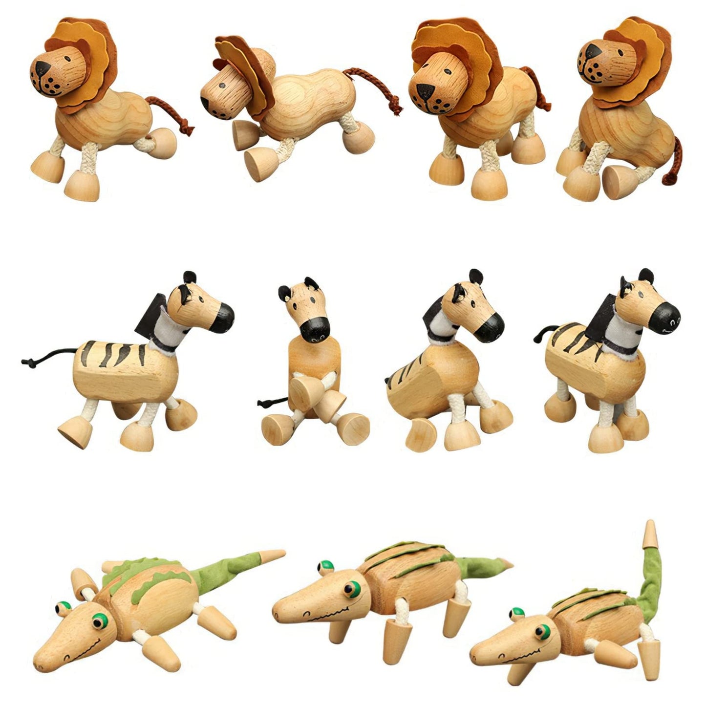 MIKNEKE 6-Pack Bendable Wooden Animal Figurines – Safe Natural Wood Zoo & Safari Toys