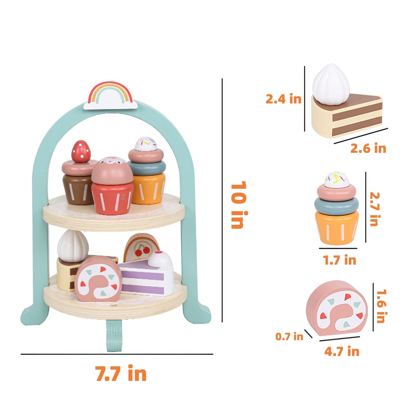 MIKNEKE Wooden Dessert Cake Play Set – Pretend Play Kitchen Toys for Kids