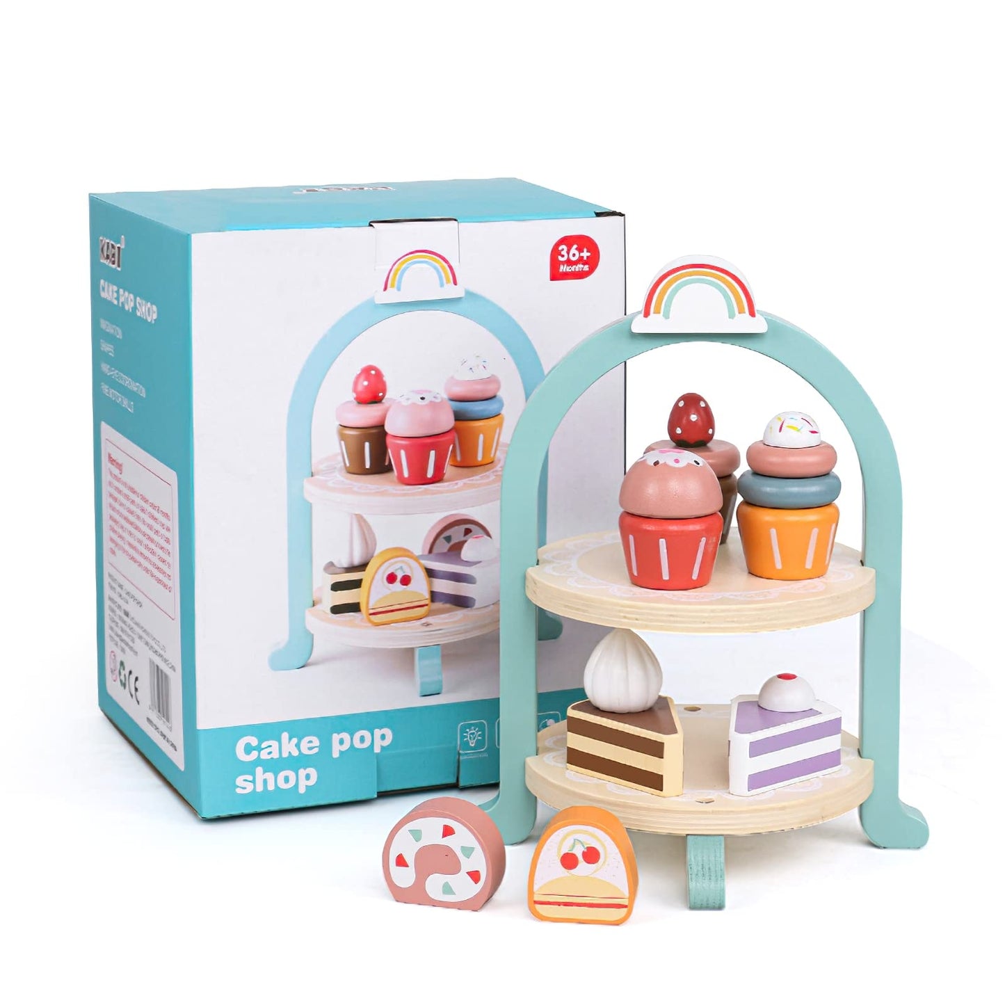 MIKNEKE Wooden Dessert Cake Play Set – Pretend Play Kitchen Toys for Kids