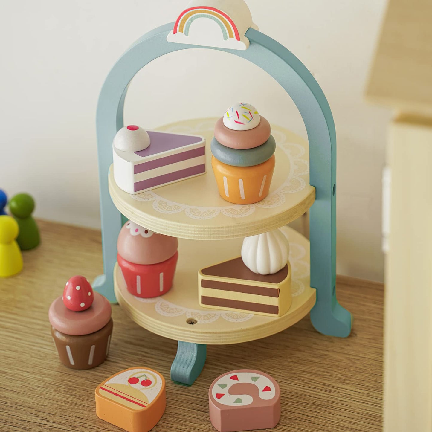 MIKNEKE Wooden Dessert Cake Play Set – Pretend Play Kitchen Toys for Kids