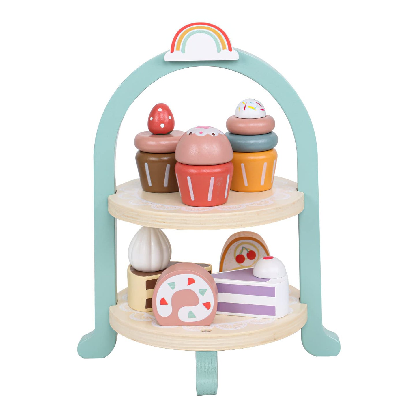 MIKNEKE Wooden Dessert Cake Play Set – Pretend Play Kitchen Toys for Kids