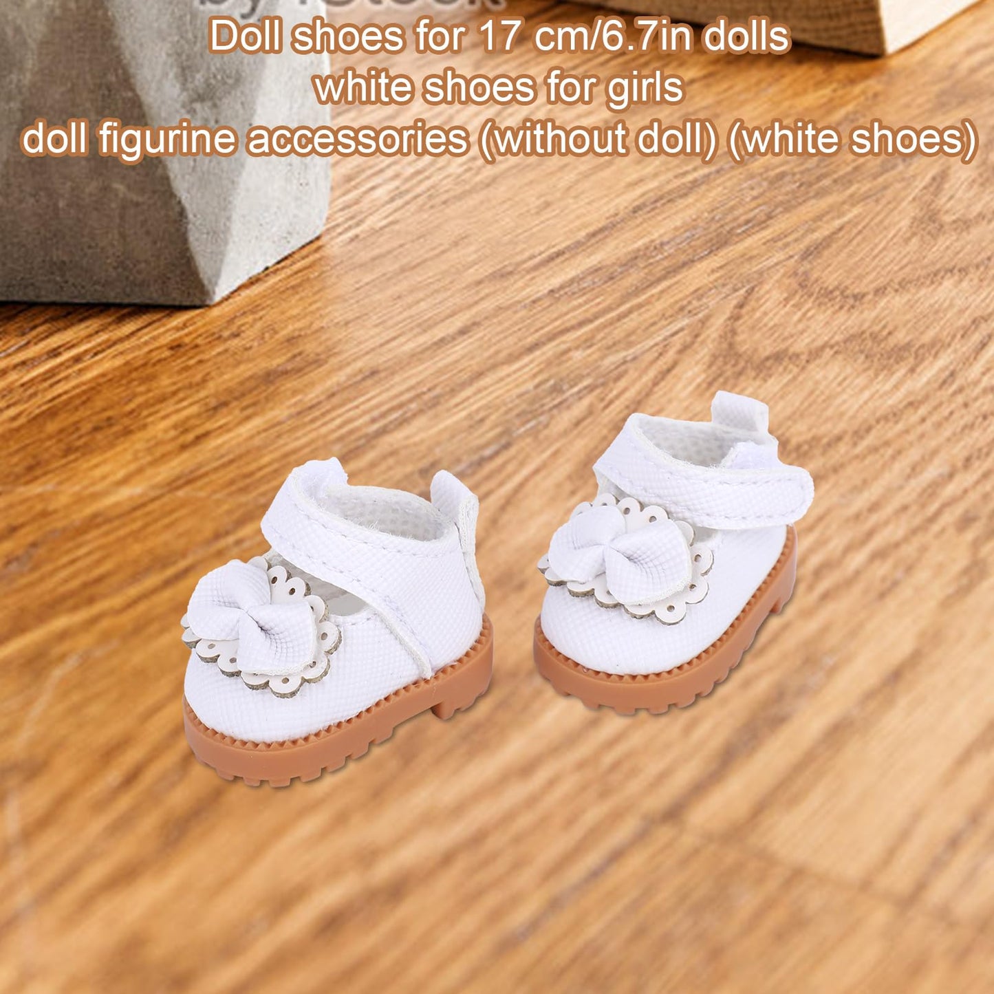 Mikovivi Cute Mini Shoes for 17cm Dolls – White PU with Lace & Bow