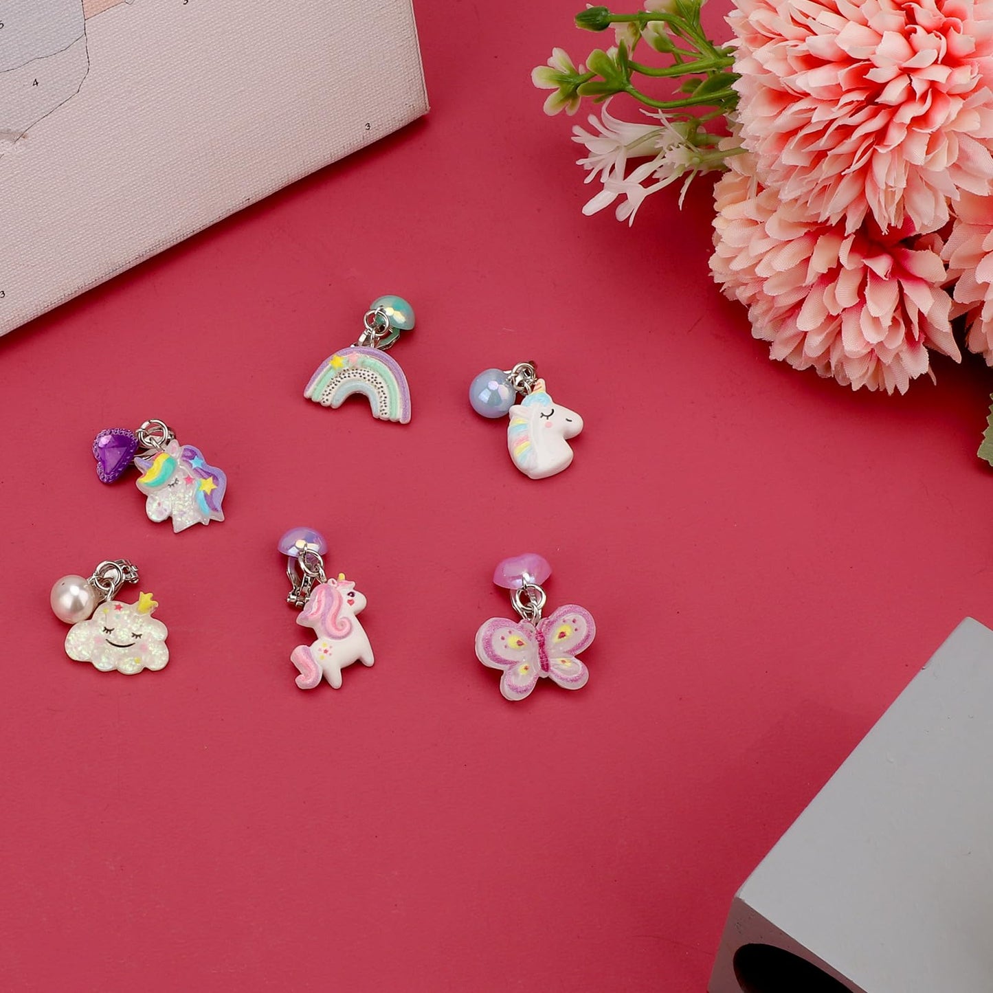Mikovivi 6 Pairs Clip-On Earrings for Kids | Colorful Resin No Pierced Design