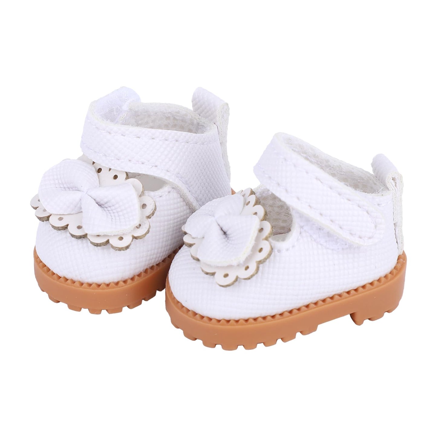 Mikovivi Cute Mini Shoes for 17cm Dolls – White PU with Lace & Bow