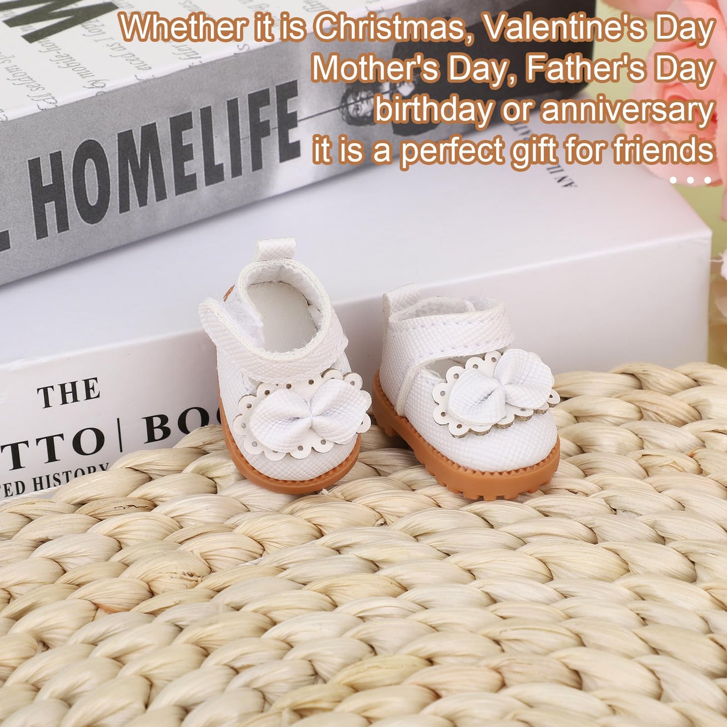 Mikovivi Cute Mini Shoes for 17cm Dolls – White PU with Lace & Bow