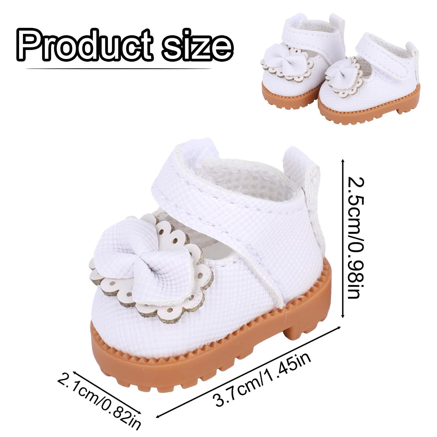 Mikovivi Cute Mini Shoes for 17cm Dolls – White PU with Lace & Bow