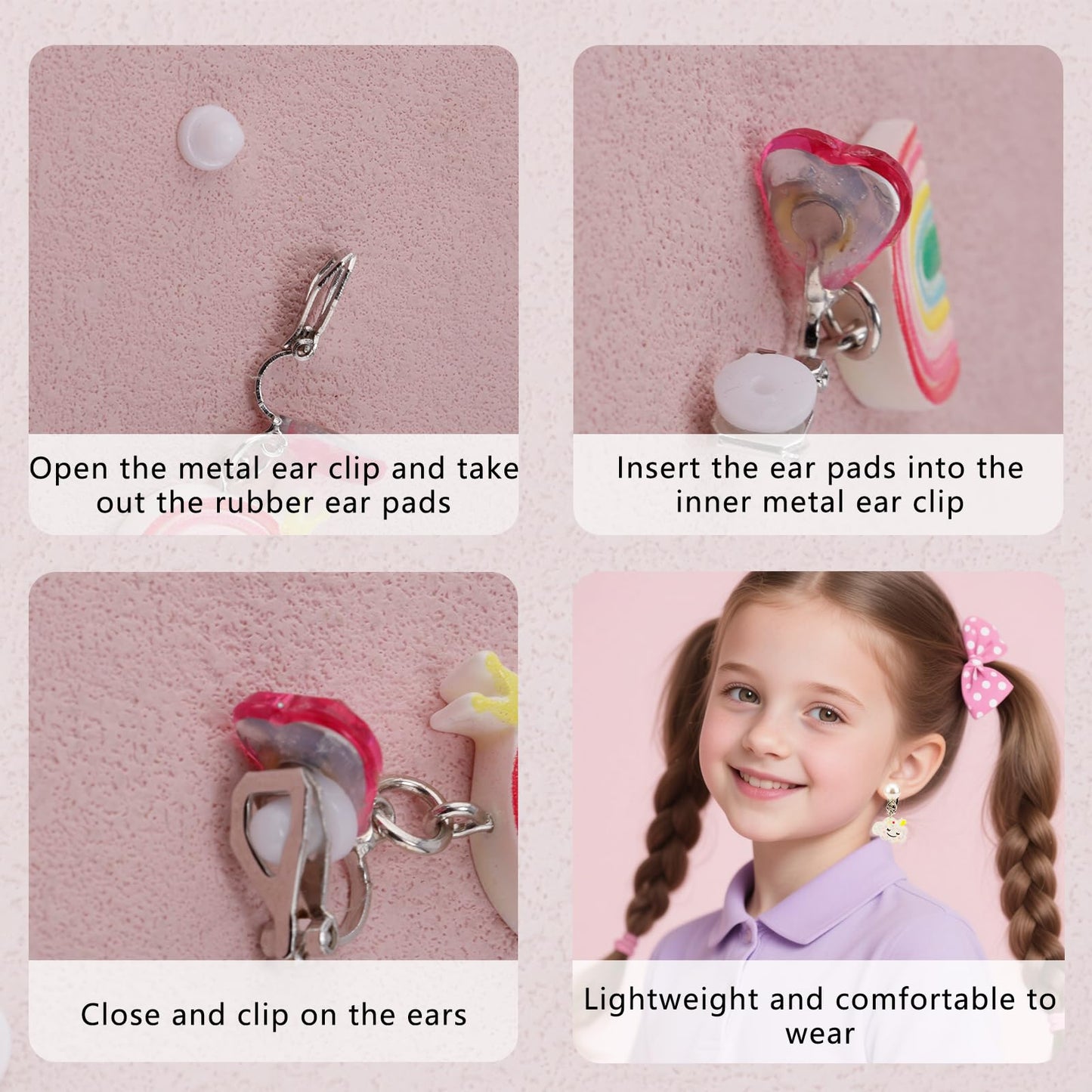 Mikovivi 6 Pairs Clip-On Earrings for Kids | Colorful Resin No Pierced Design
