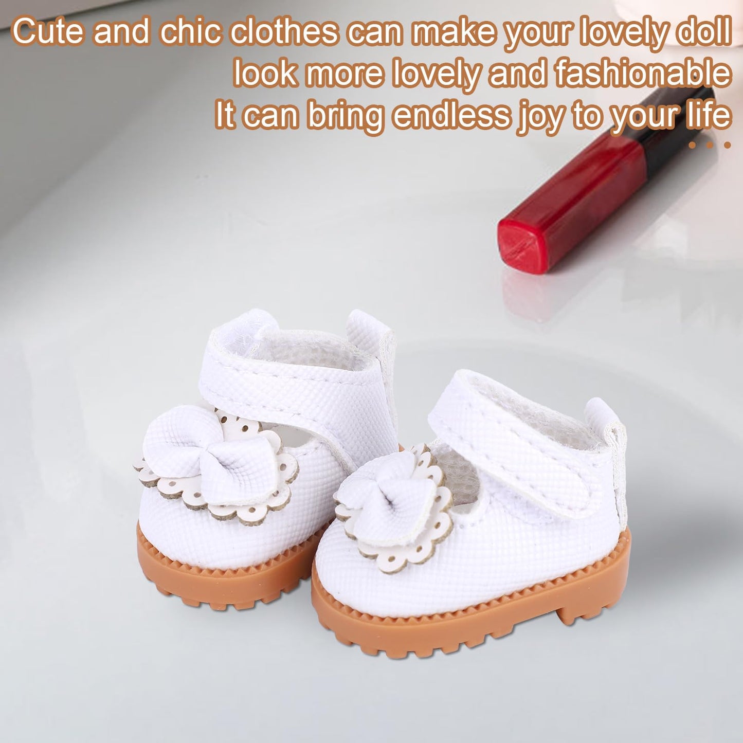 Mikovivi Cute Mini Shoes for 17cm Dolls – White PU with Lace & Bow