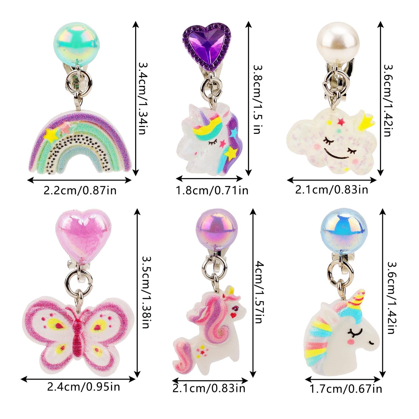 Mikovivi 6 Pairs Clip-On Earrings for Kids | Colorful Resin No Pierced Design