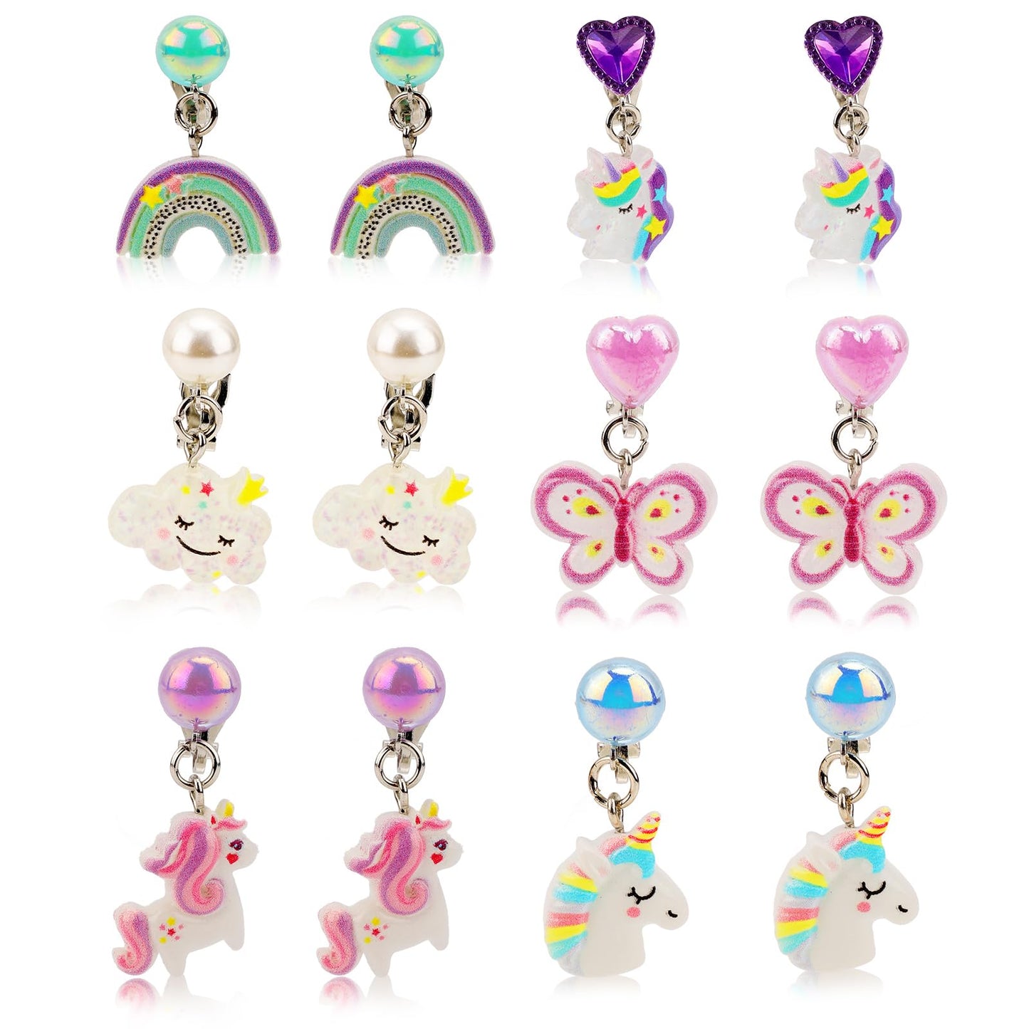 Mikovivi 6 Pairs Clip-On Earrings for Kids | Colorful Resin No Pierced Design