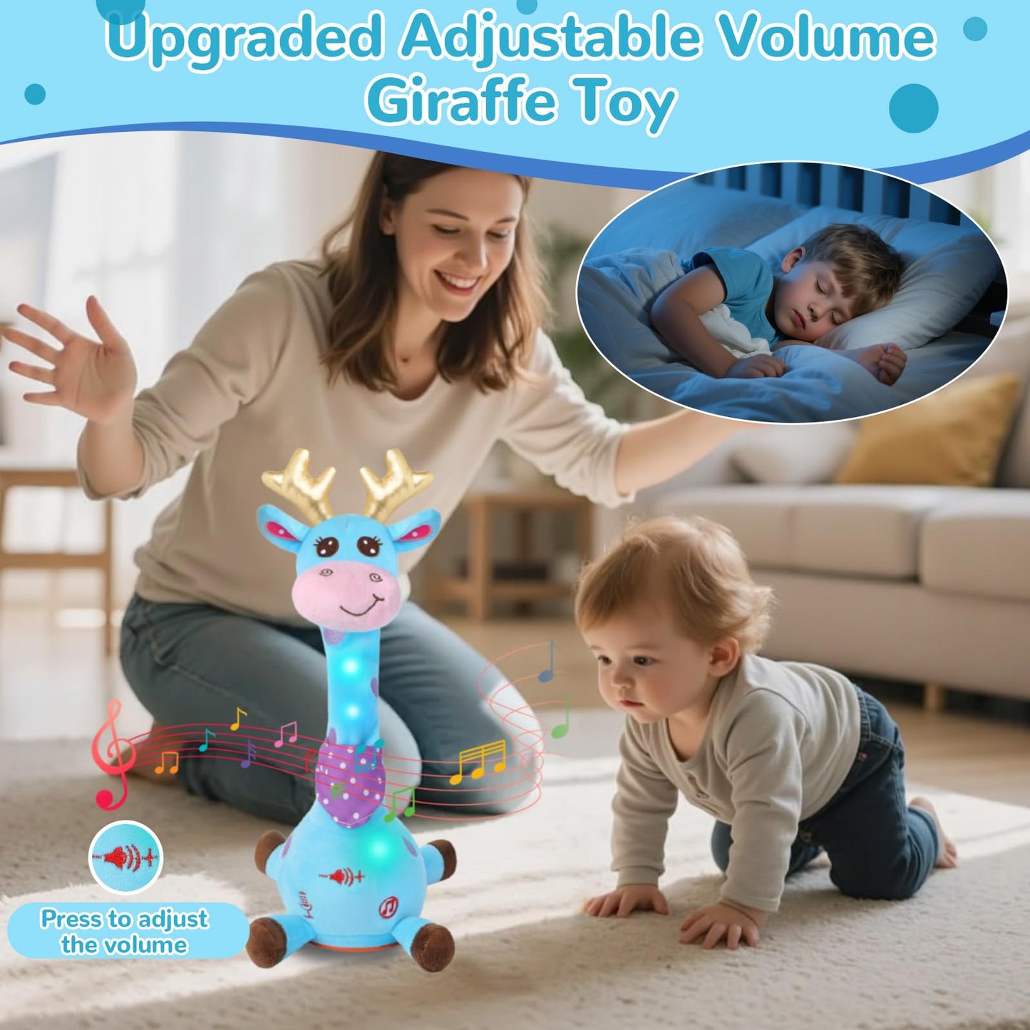 MILEGI Dancing Talking Giraffe Toy – 10 Songs, Adjustable Volume, Light-Up Tummy Time
