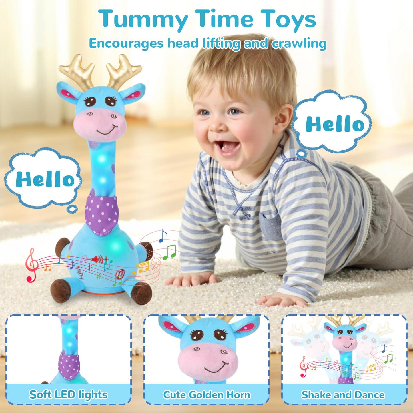 MILEGI Dancing Talking Giraffe Toy – 10 Songs, Adjustable Volume, Light-Up Tummy Time