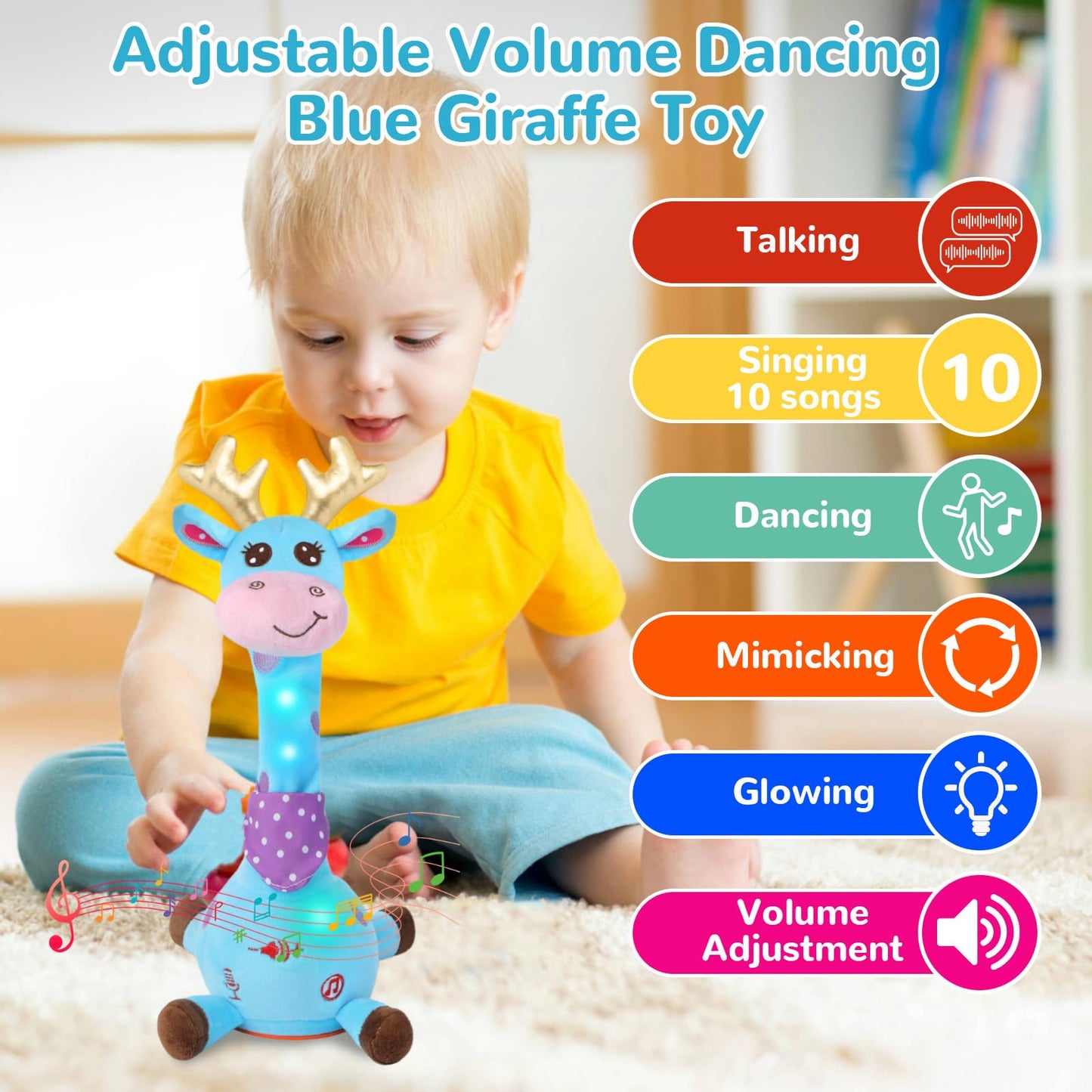 MILEGI Dancing Talking Giraffe Toy – 10 Songs, Adjustable Volume, Light-Up Tummy Time