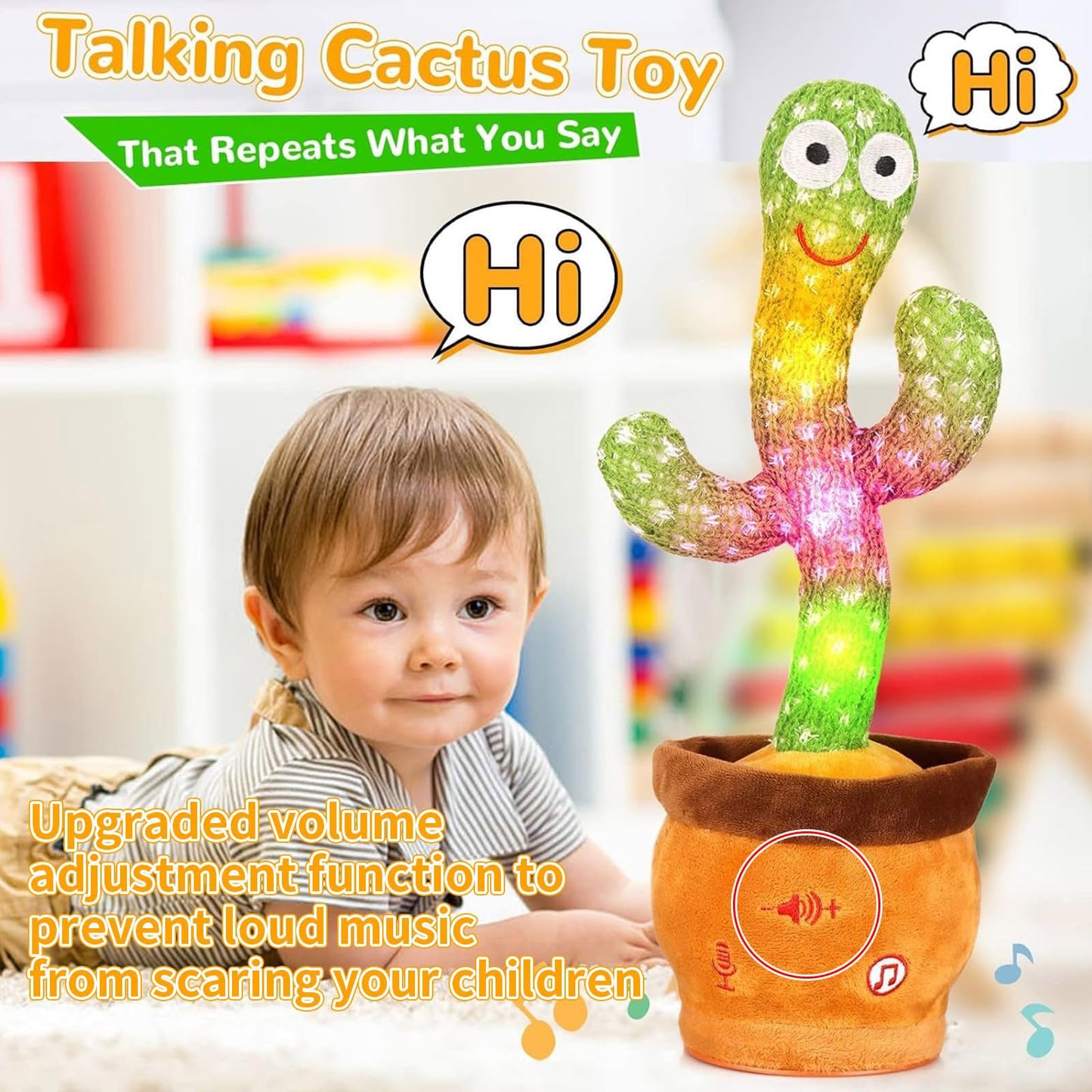 MILEGI Volume Adjustable Dancing Talking Cactus – Interactive Toddler Toy