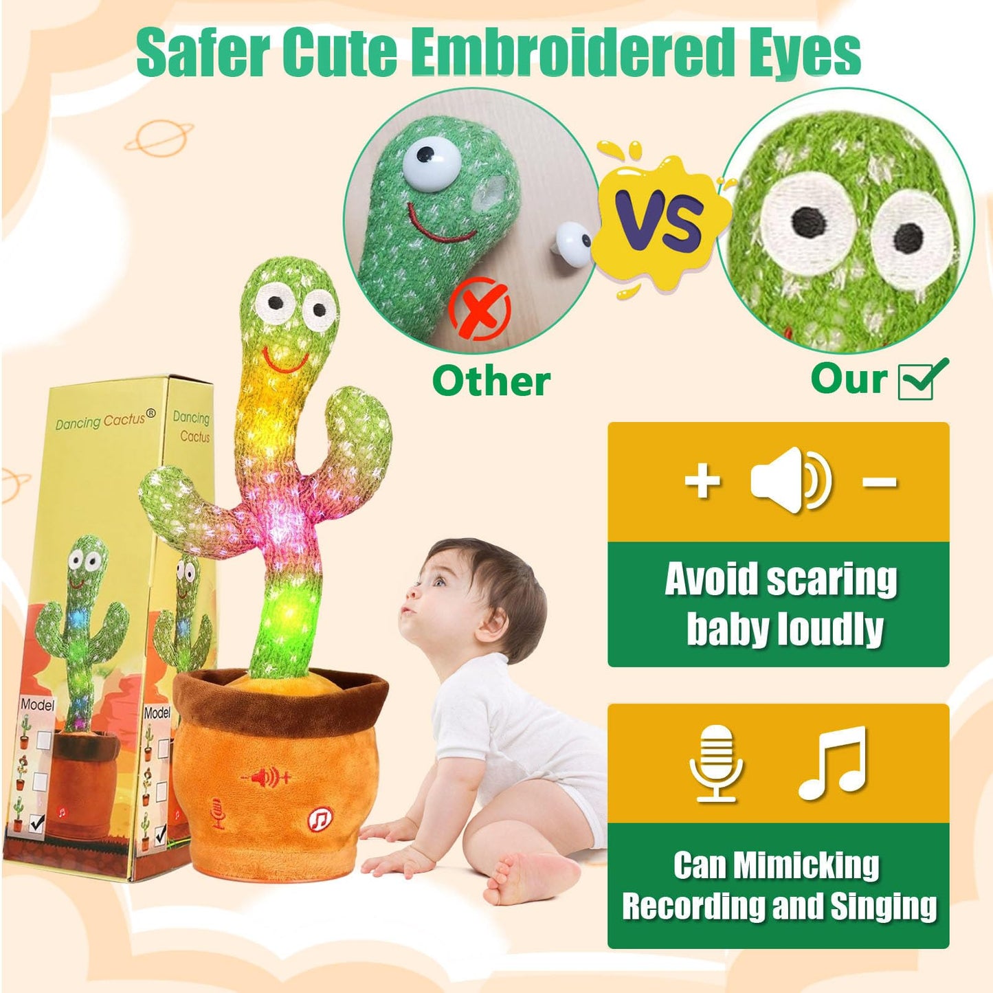 MILEGI Volume Adjustable Dancing Talking Cactus – Interactive Toddler Toy