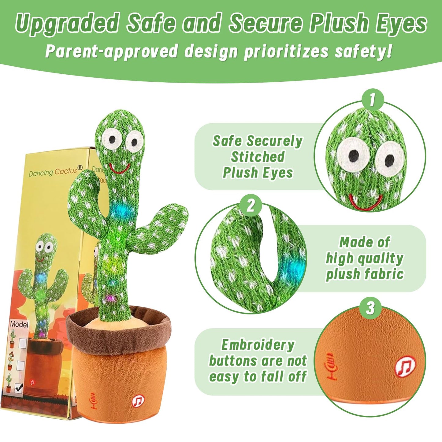MILEGI Dancing Talking Cactus Baby Toy – Sing, Dance, Record 15s, LED