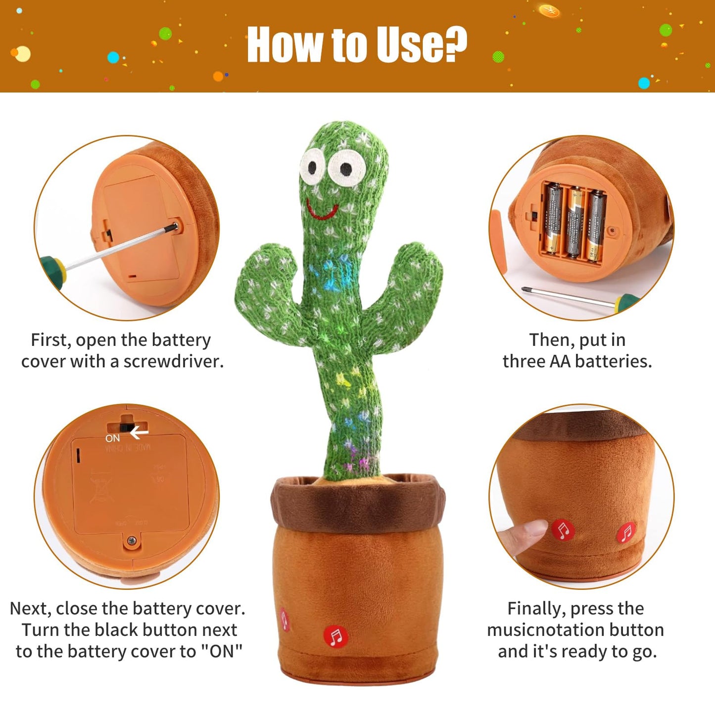 MILEGI Dancing Talking Cactus Baby Toy – Sing, Dance, Record 15s, LED