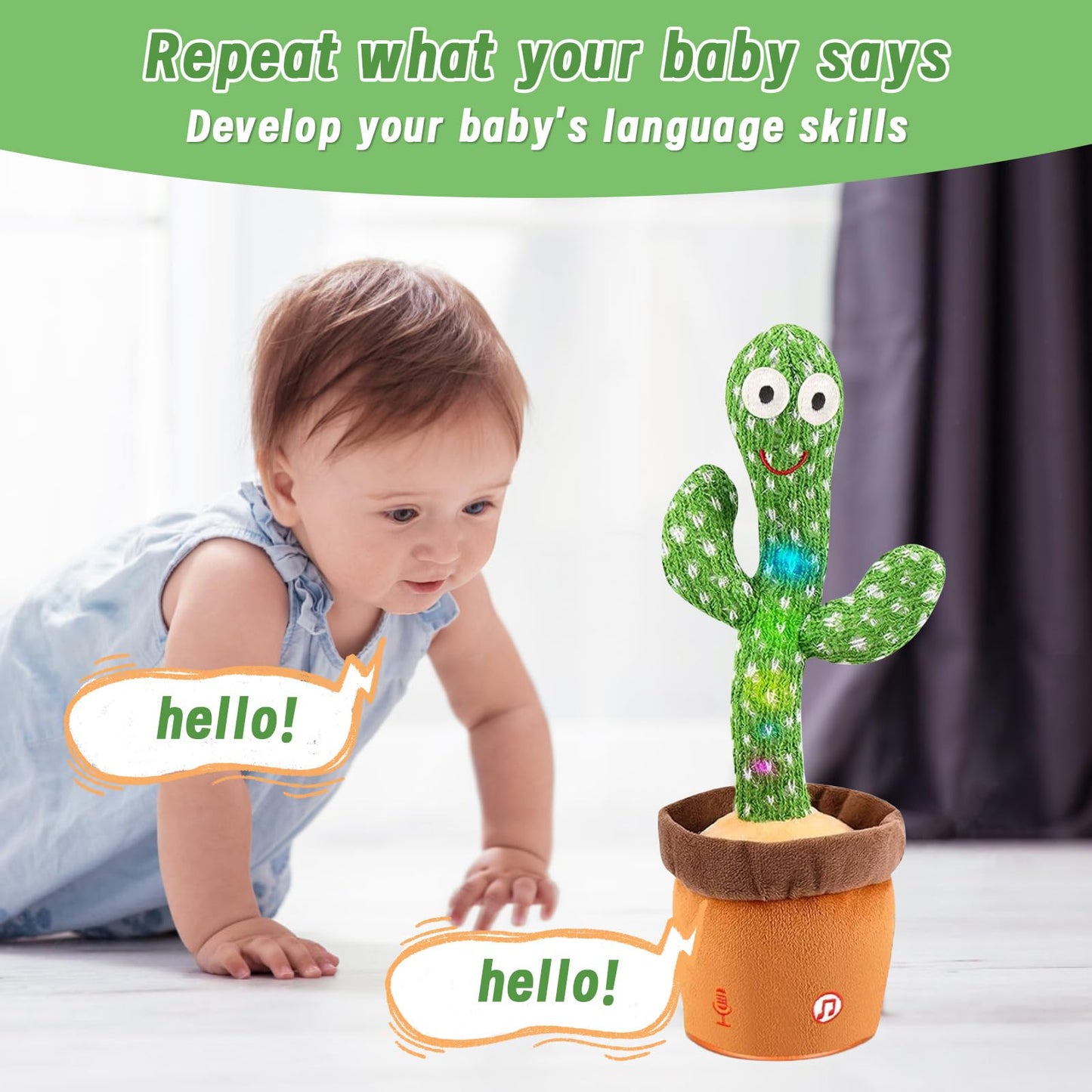 MILEGI Dancing Talking Cactus Baby Toy – Sing, Dance, Record 15s, LED
