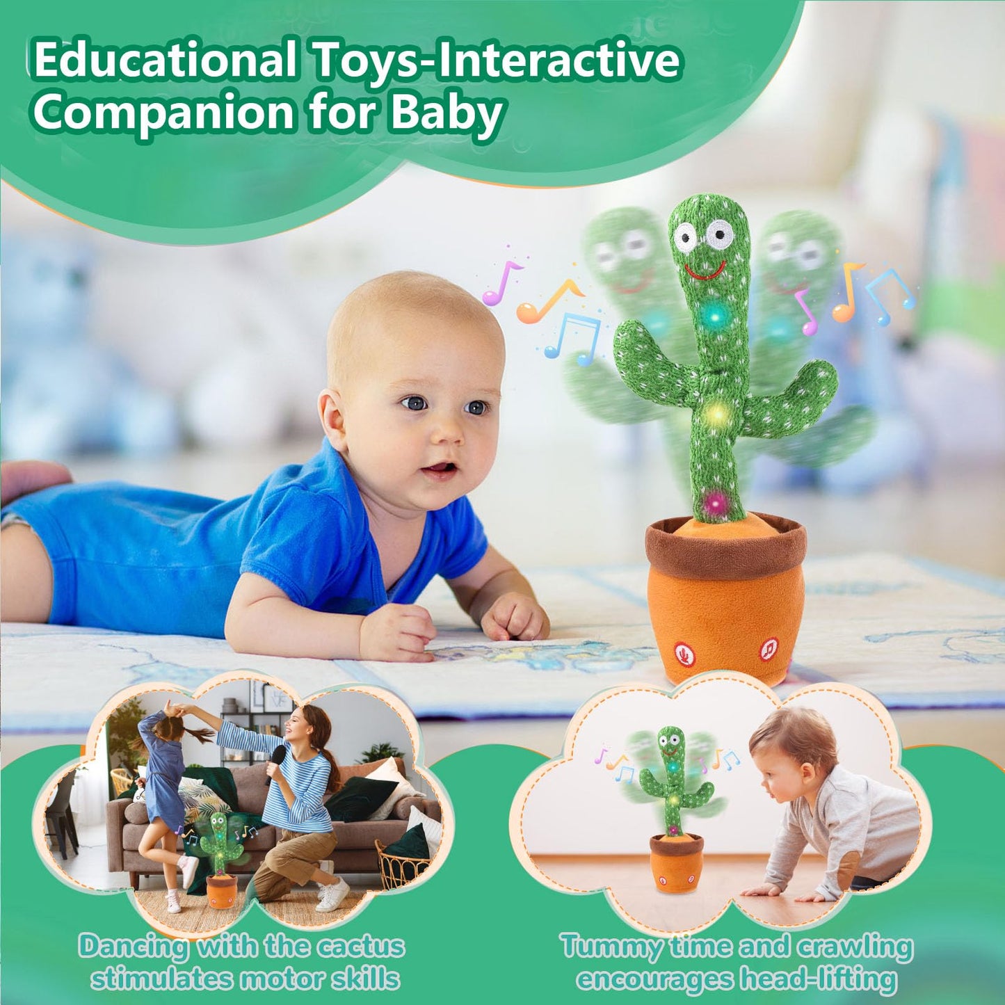MILEGI Dancing Talking Cactus Baby Toy – Sing, Dance, Record 15s, LED
