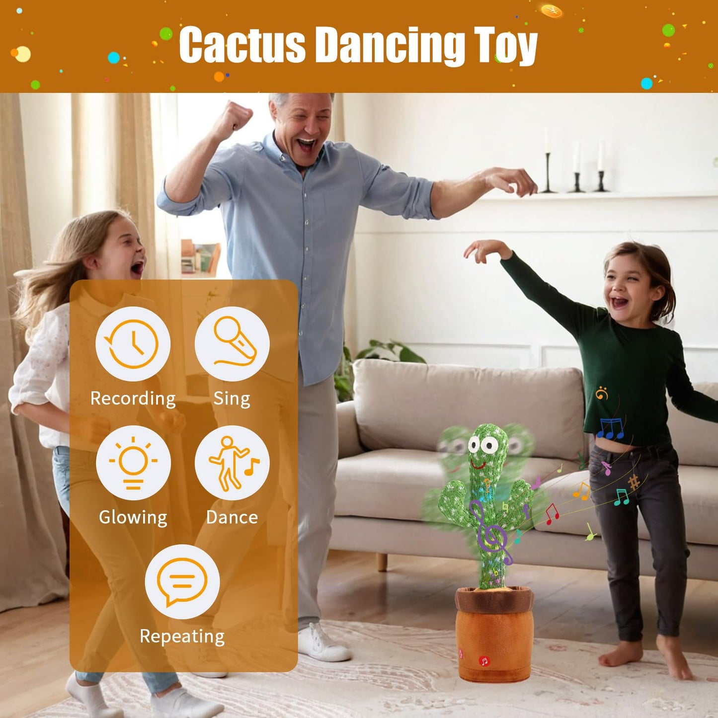 MILEGI Dancing Talking Cactus Baby Toy – Sing, Dance, Record 15s, LED