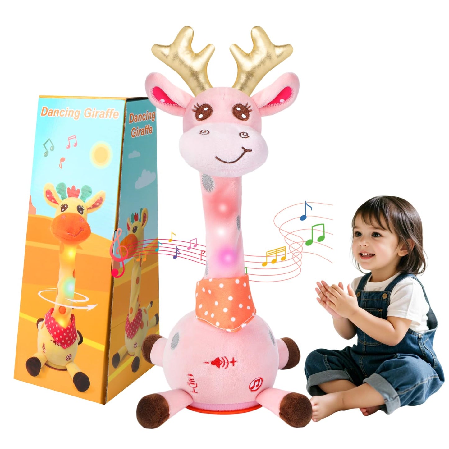 MILEGI Dancing Giraffe Toy – Pink Plush with Songs & Volume Control