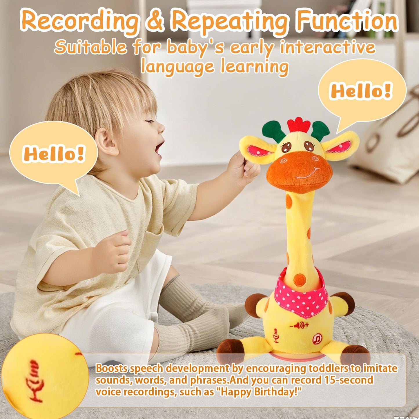 MILEGI Dancing Talking Giraffe Toy – Light-Up Plush with 10 Songs & Volume Control