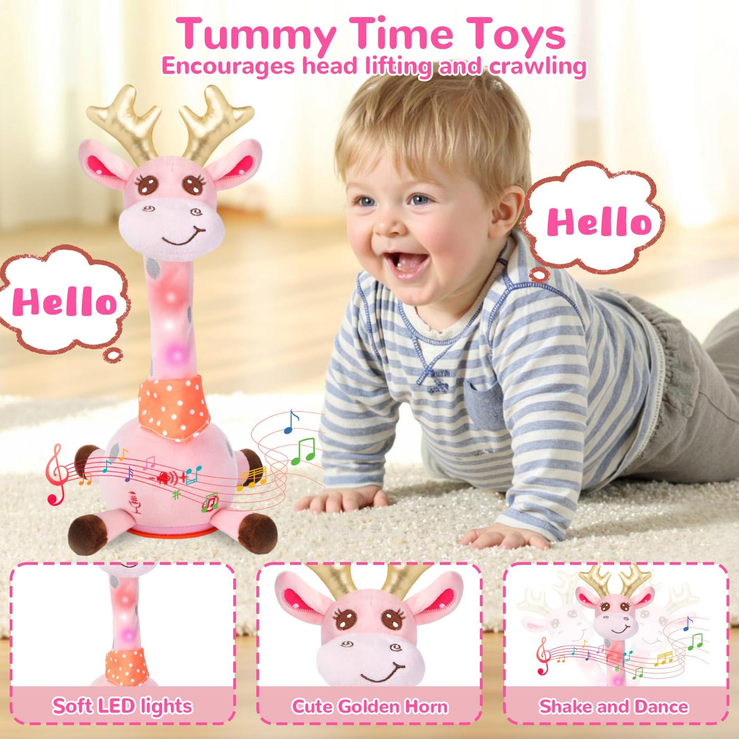 MILEGI Dancing Giraffe Toy – Pink Plush with Songs & Volume Control