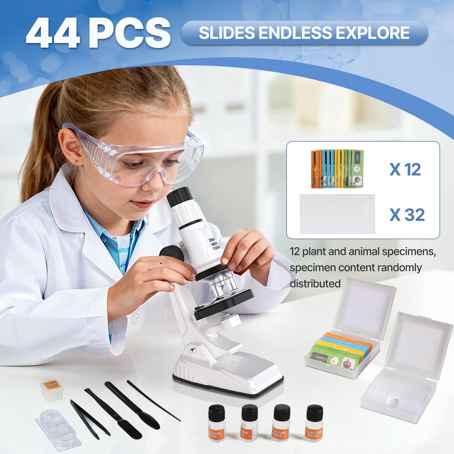 Mileonaim 61-Piece Kids Microscope Kit | 100X-1200X Magnification with LED Light