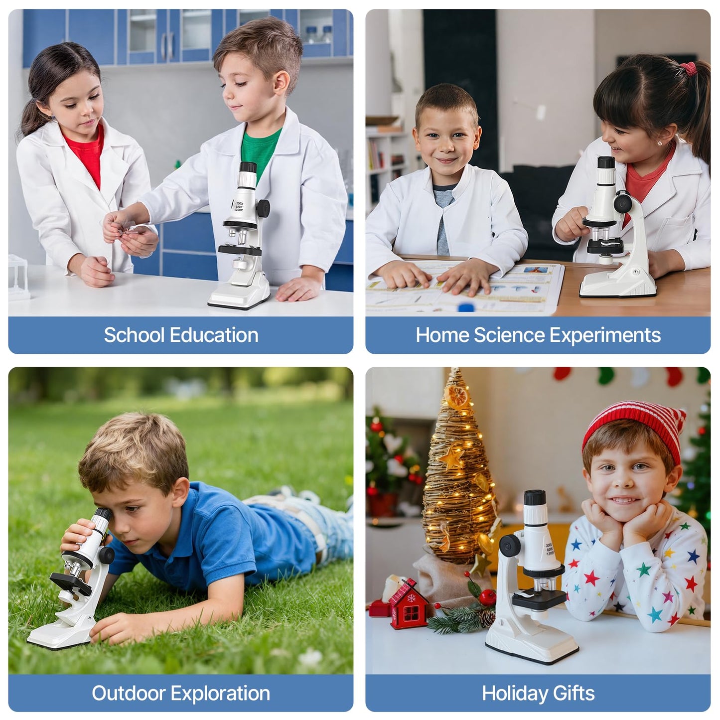 Mileonaim 61-Piece Kids Microscope Kit | 100X-1200X Magnification with LED Light