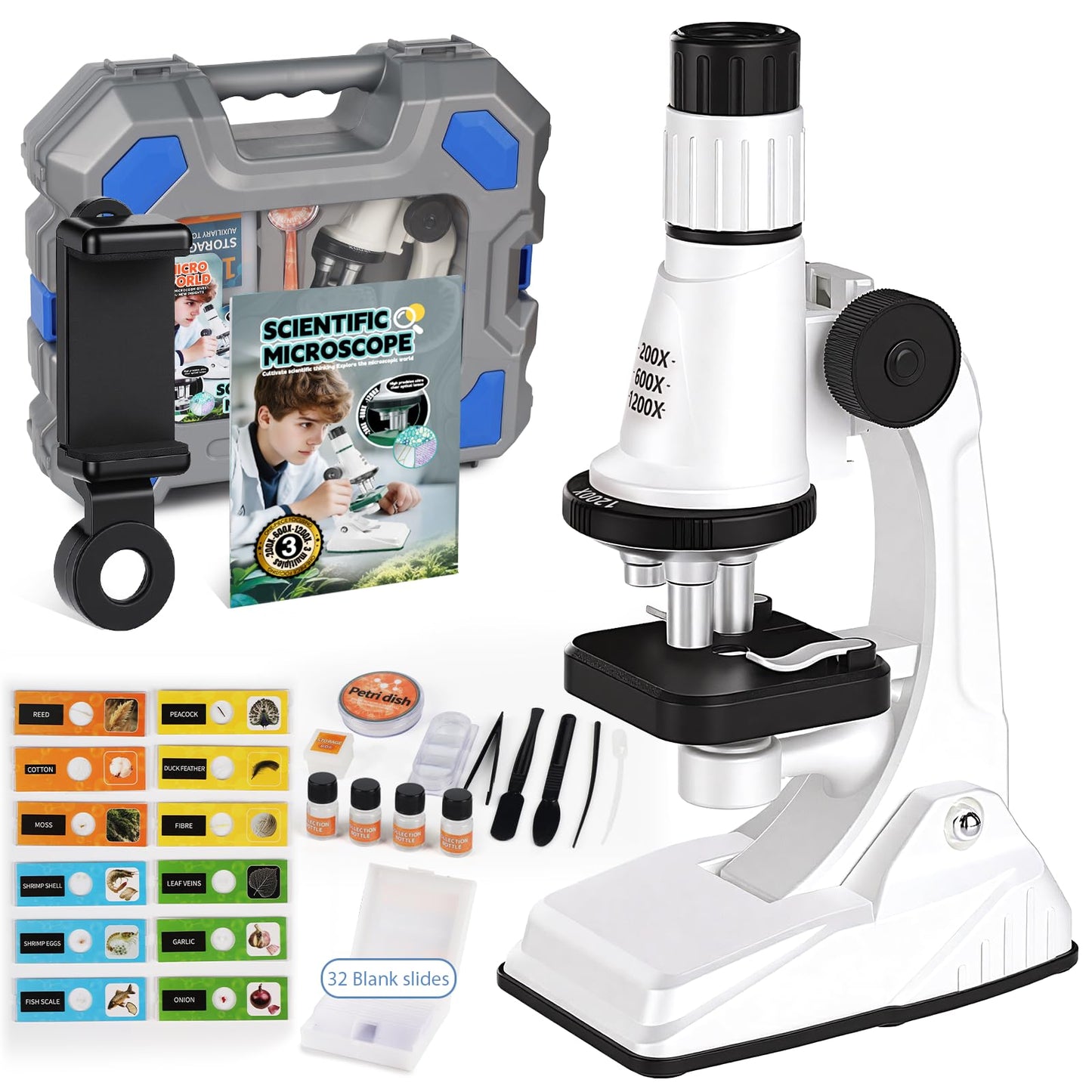 Mileonaim 61-Piece Kids Microscope Kit | 100X-1200X Magnification with LED Light