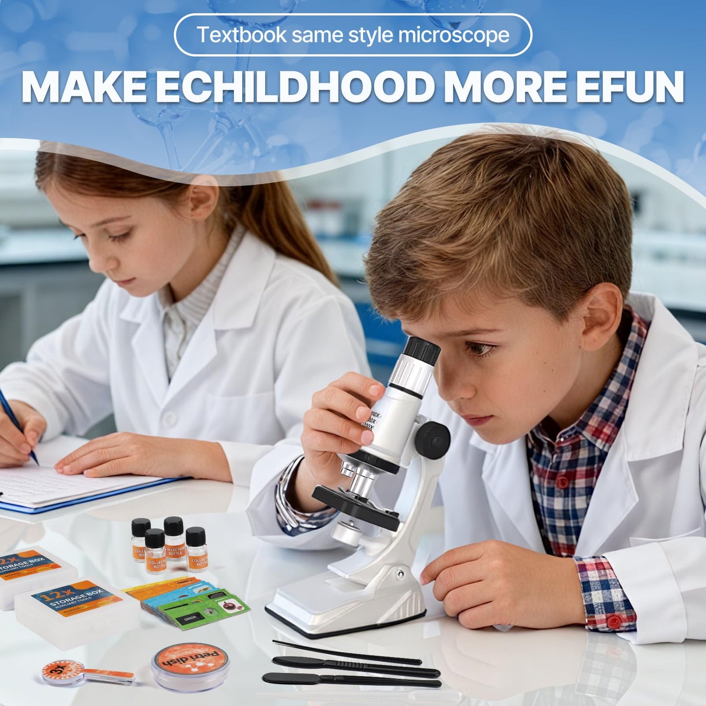 Mileonaim 61-Piece Kids Microscope Kit | 100X-1200X Magnification with LED Light