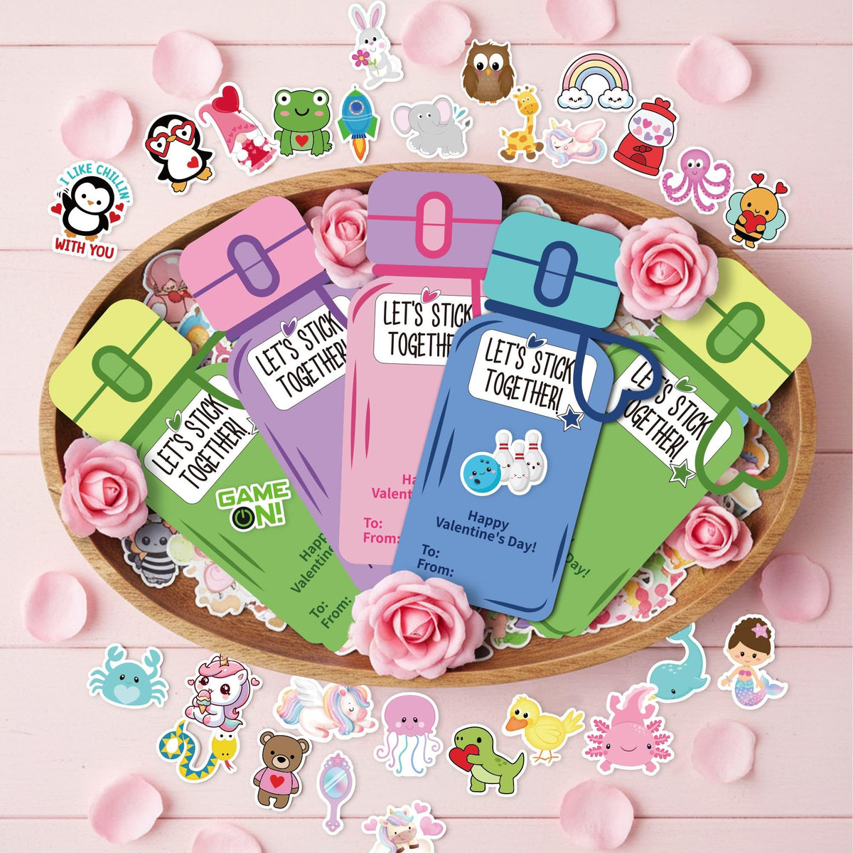 Milianquill Valentines Water Bottle Cards Kit – 48 Cards & 240 Stickers