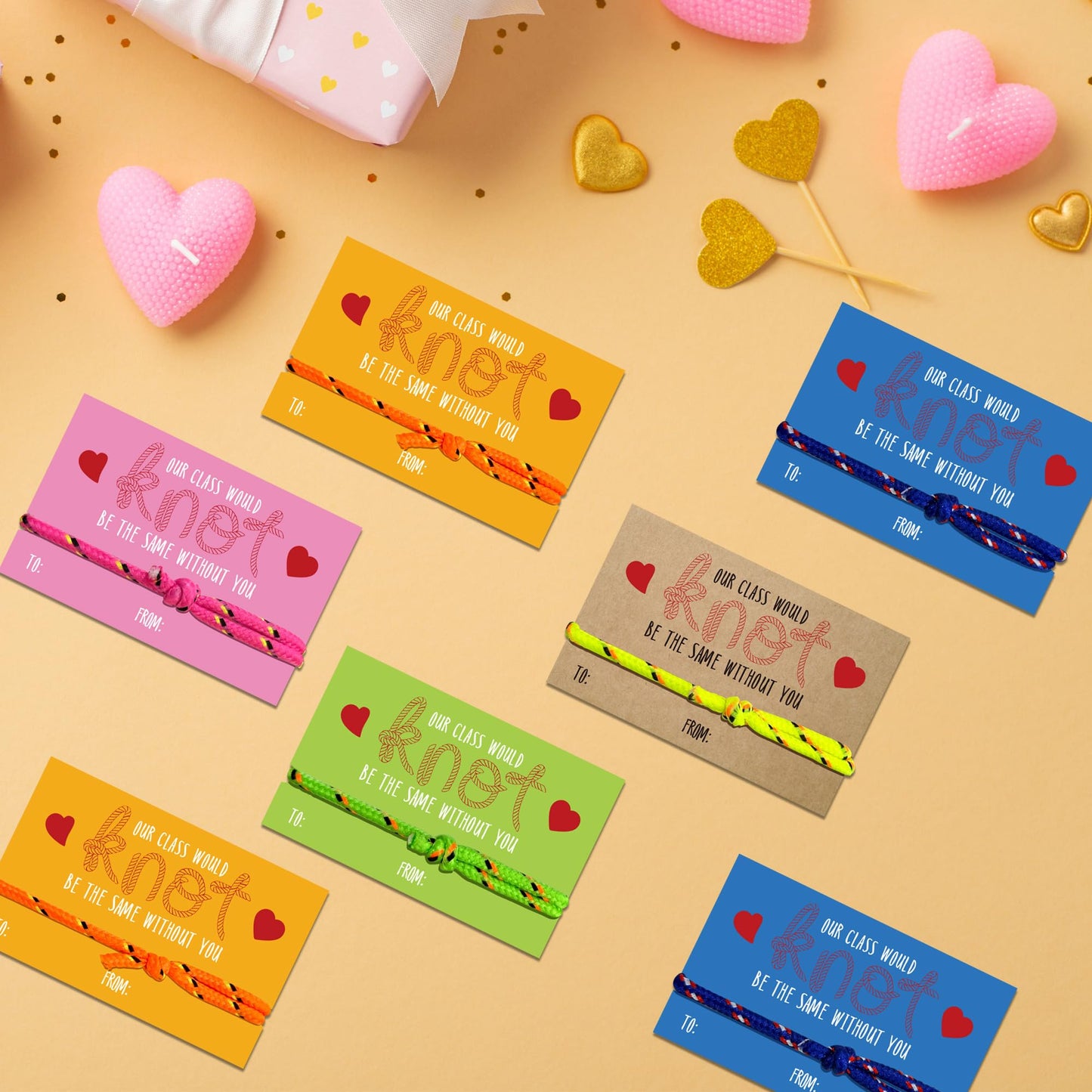 Milianquill Valentines: 30-Pack Knot Bracelets & Cards for Classroom from Teacher to Student