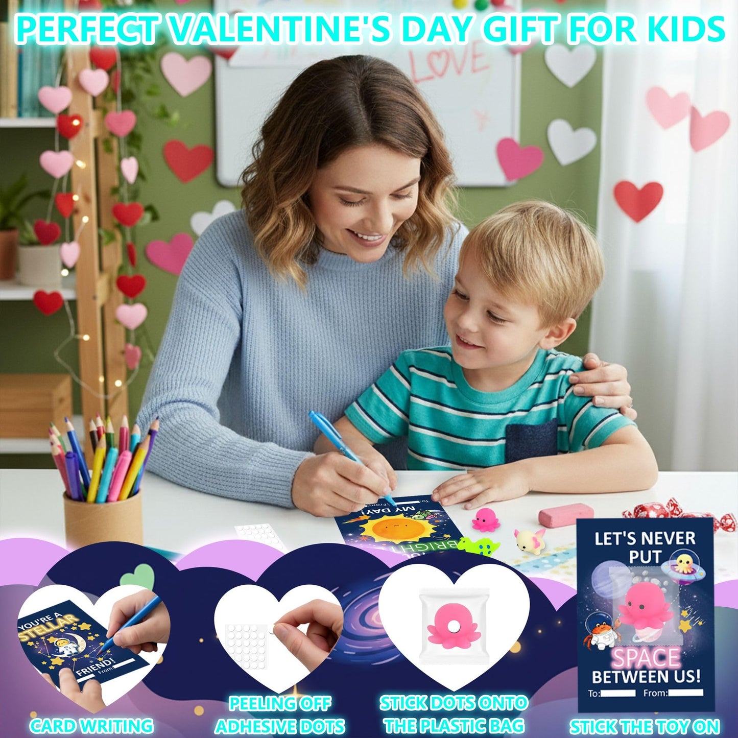 Milianquill Valentine Day Cards for Kids Classroom – 30 Mochi Squishy Valentines, Glow-in-the-Dark Favors