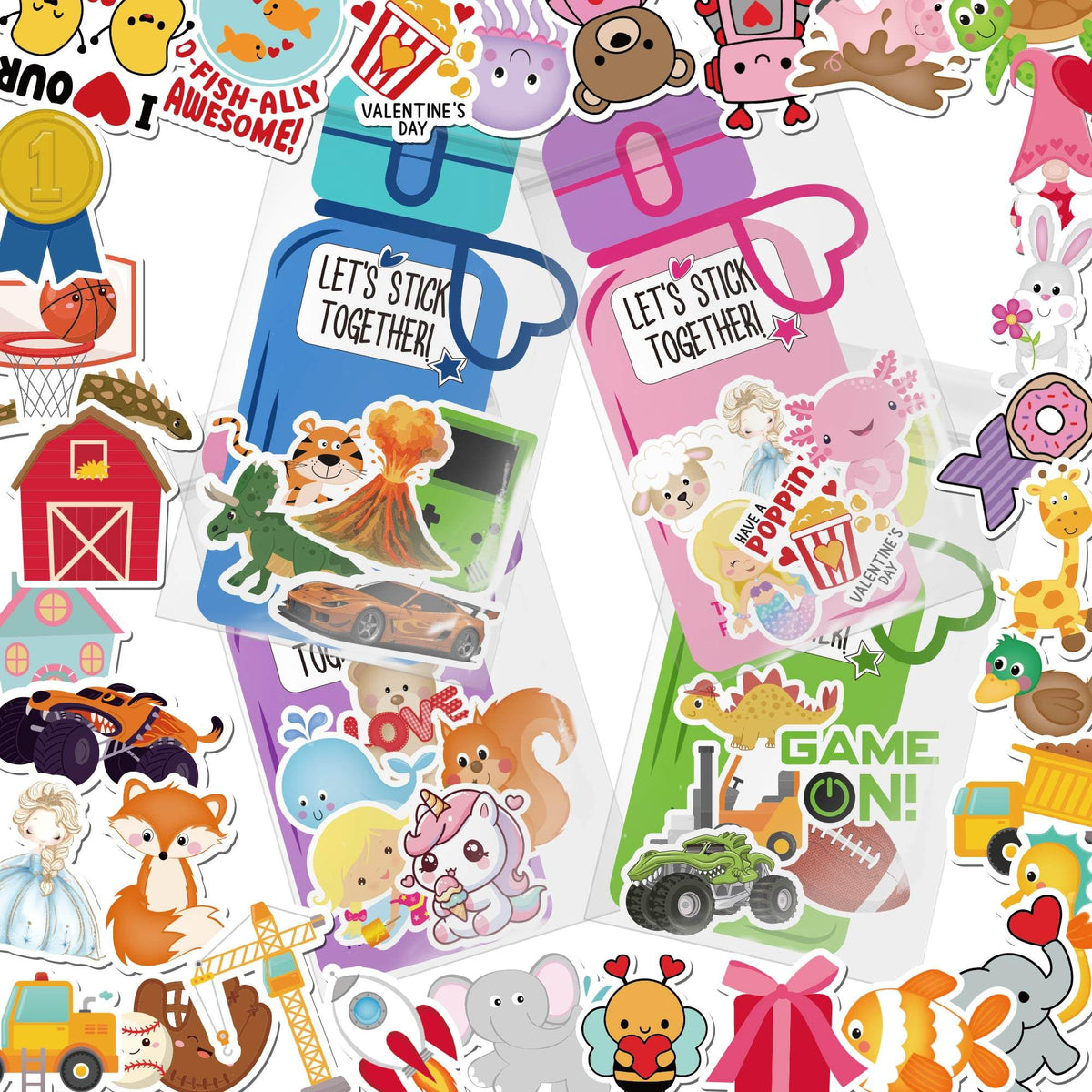 Milianquill Valentines Water Bottle Cards Kit – 48 Cards & 240 Stickers