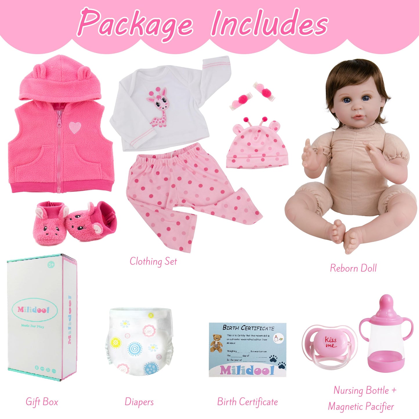 Milidool Lifelike 22-Inch Reborn Baby Doll Girl – Weighted Soft Body with 7-Piece Gift Set