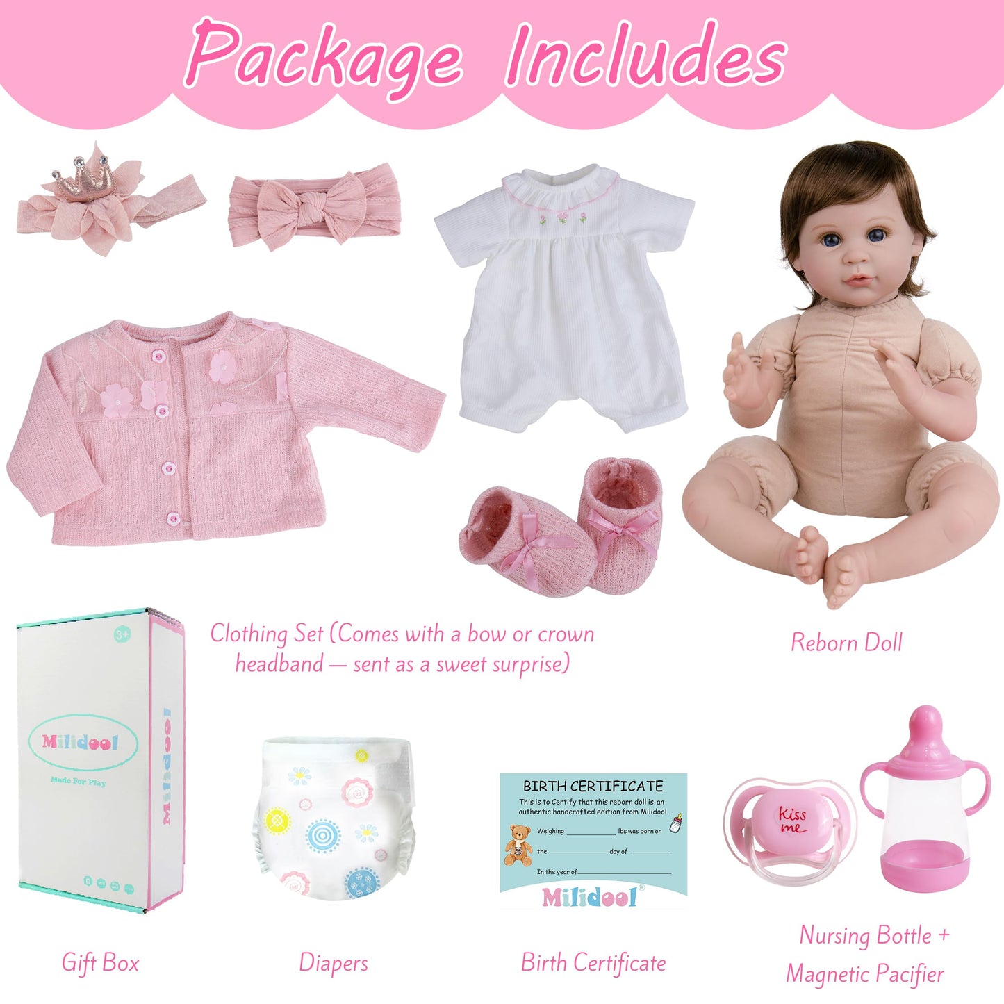 Milidool Reborn 22-Inch Baby Doll Girl – Soft Weighted Body, Realistic Details, Gift Box