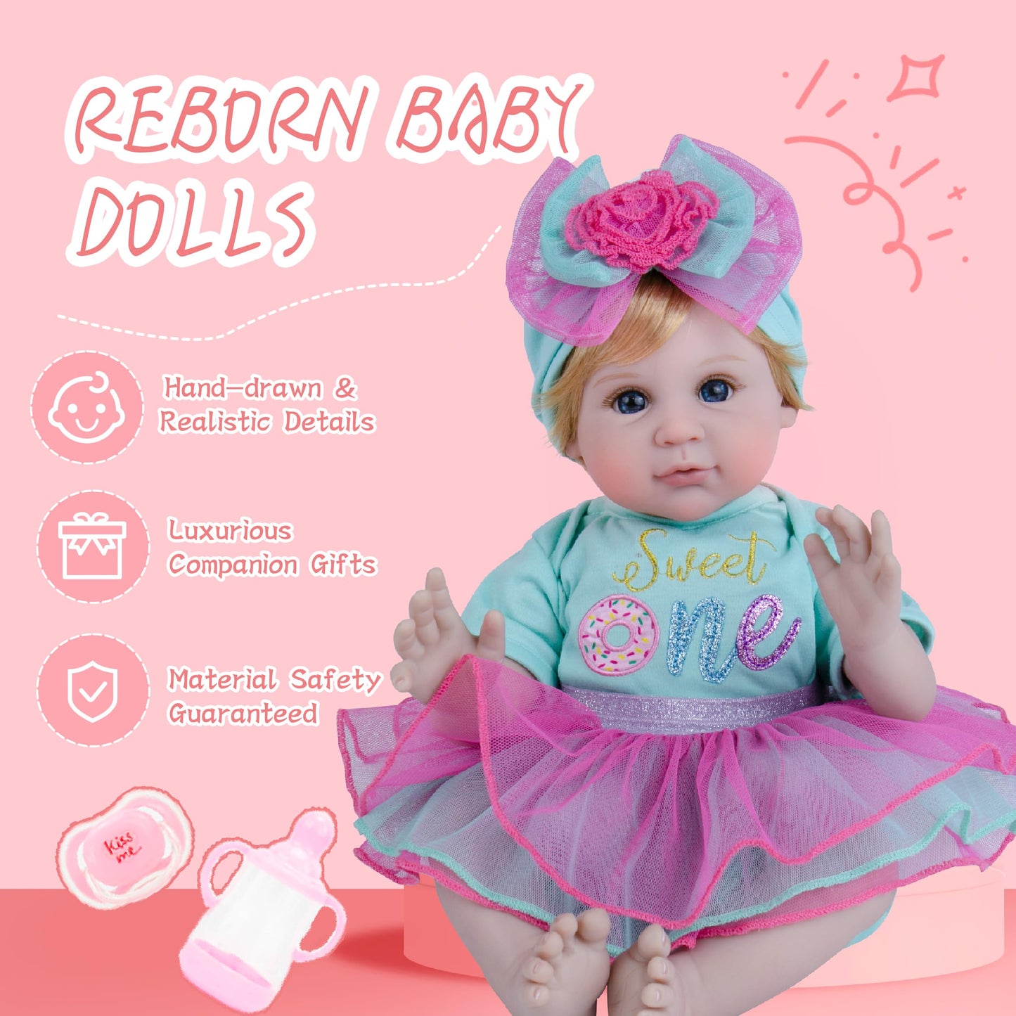 Milidool Lifelike Reborn Baby Doll 22-Inch Weighted Realistic Newborn - Girl Gift with Accessories