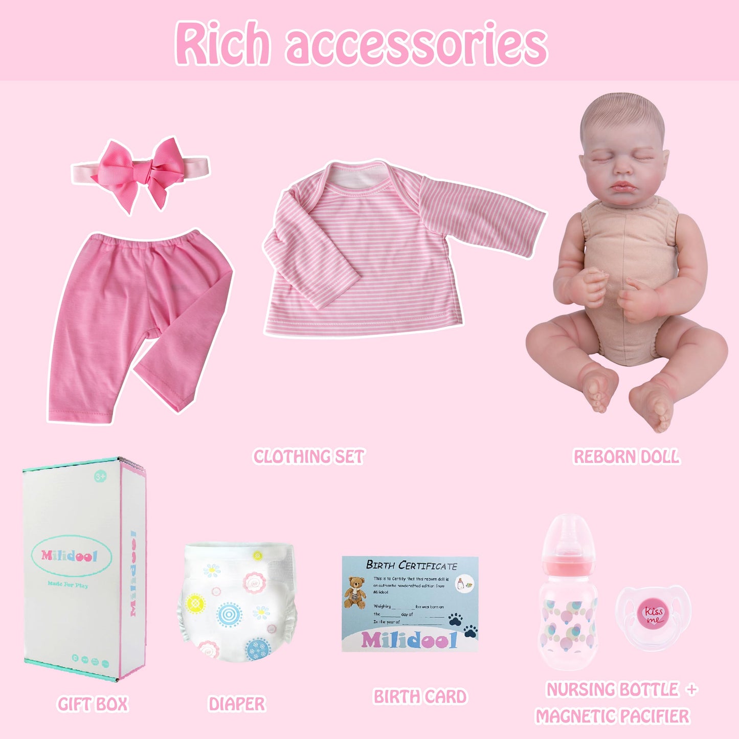 Milidool Lifelike Reborn Baby Doll Girl - 20-Inch with Complete Accessories