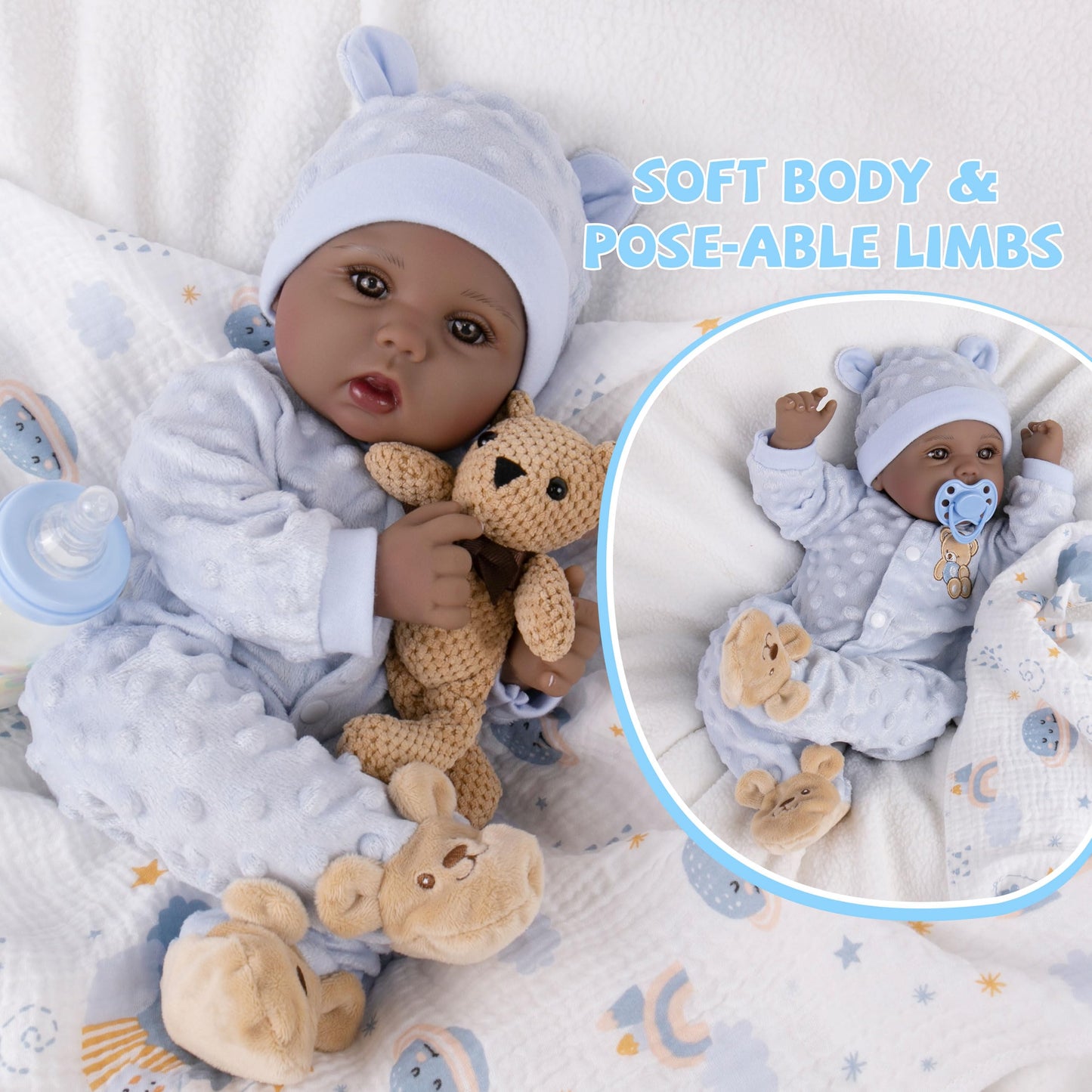 Milidool Black 18-Inch Reborn Baby Doll Boy – Lifelike African American Silicone Infant with Gift Set